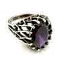 Vintage 70s Stamped Sterling Silver Amethyst Filigree Cocktail Statement Ring