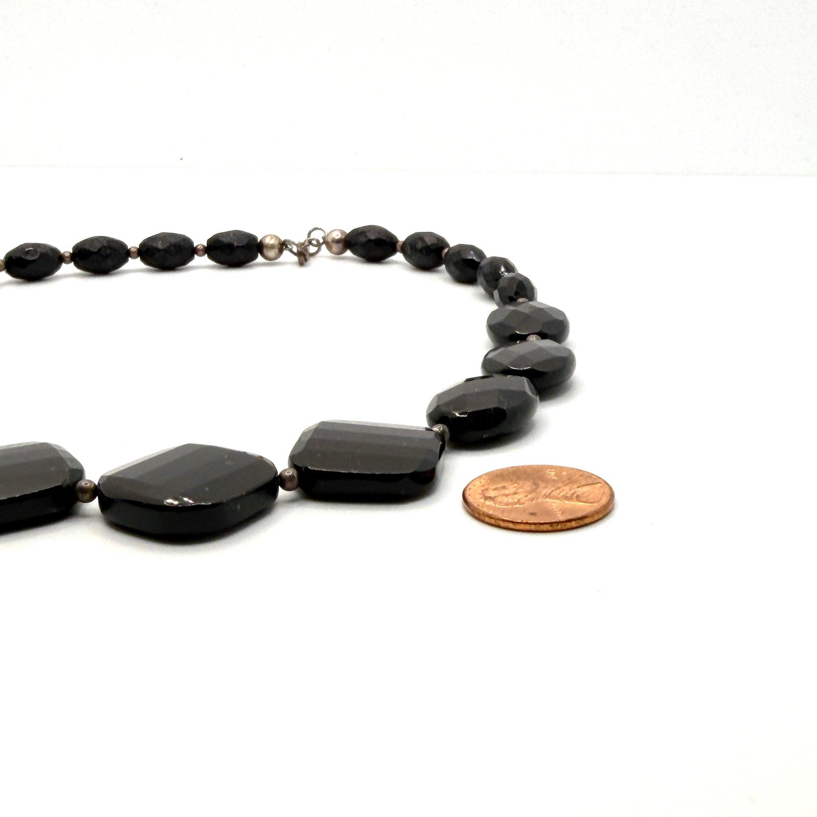 Vintage 90s Black Onyx Faceted Graduated Statement Necklace