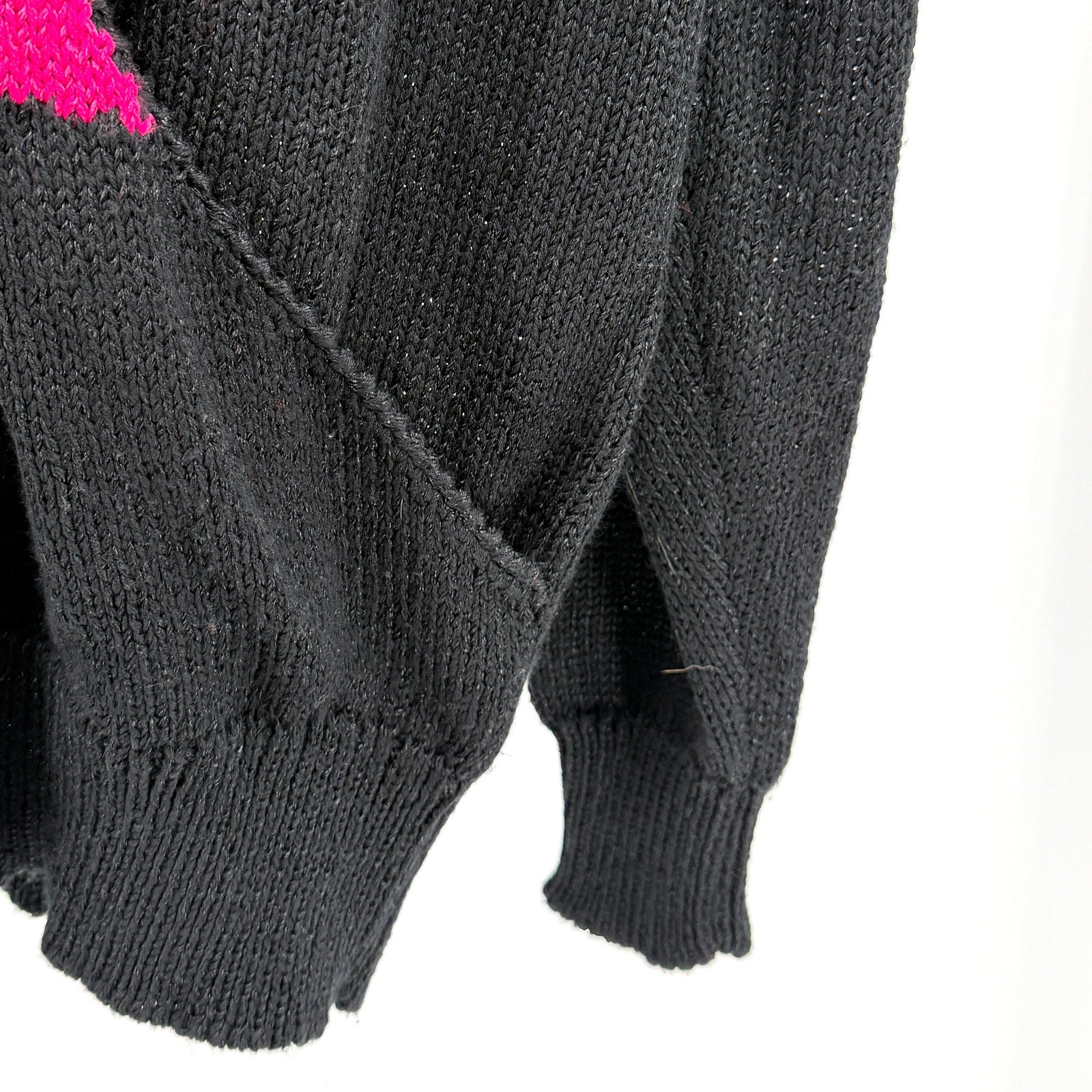 Vintage 80s Imari Black Geometric Black Color Block Wrap Knit Sweater