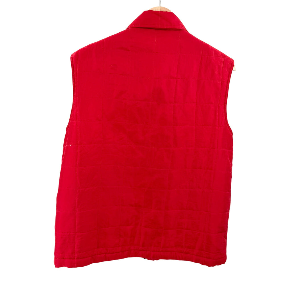 Vintage 90s Fuda International Red Silk Quilted Zip Front Vest