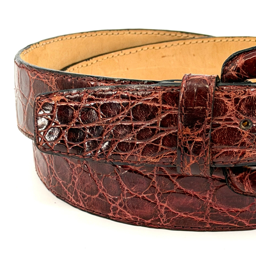 Vintage 90s Reddish Brown Genuine Crocodile Skin Minimalist Buckle Belt