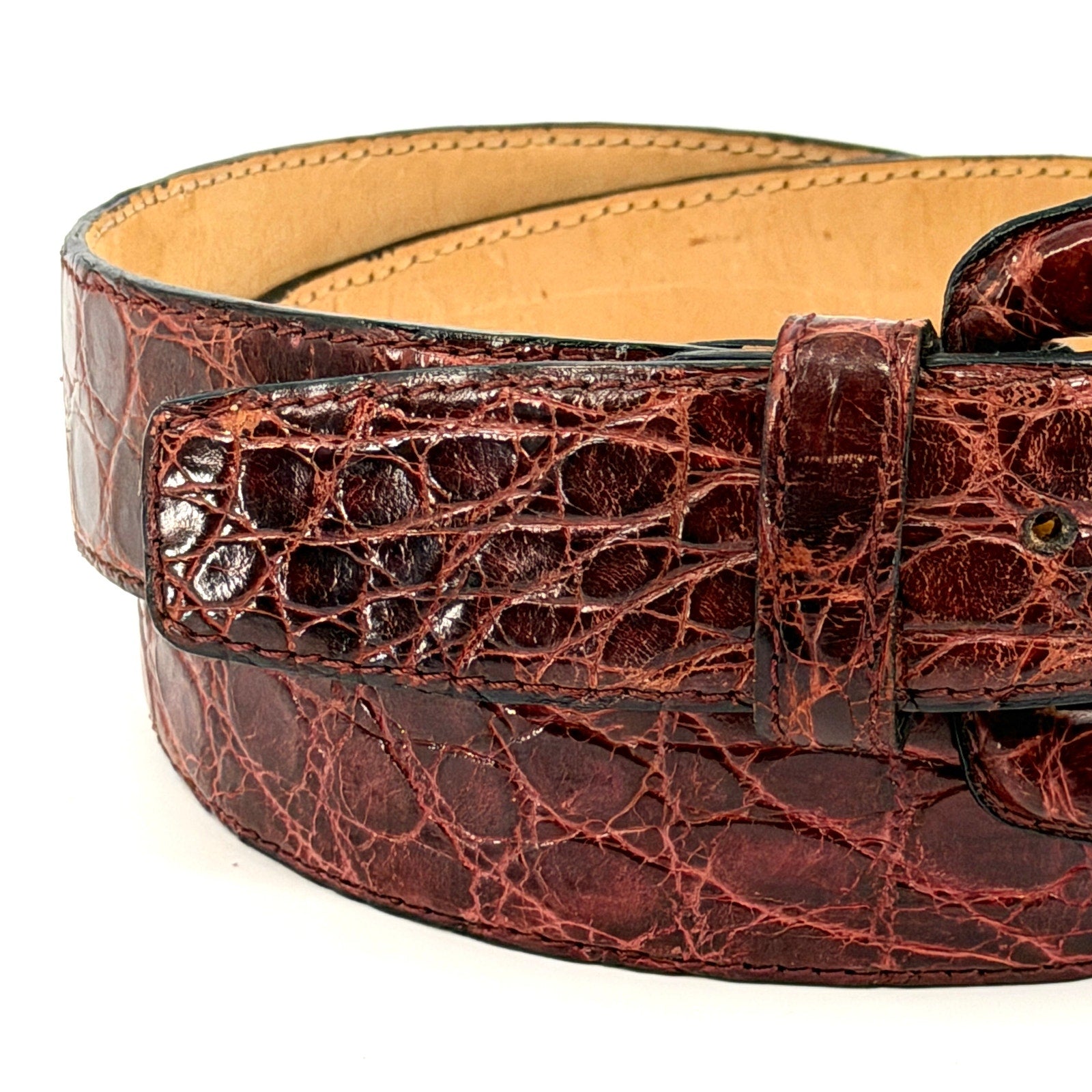 Vintage 90s Reddish Brown Genuine Crocodile Skin Minimalist Buckle Belt