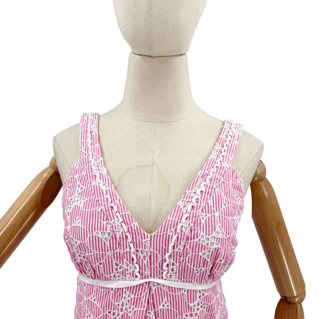Lilly Pulitzer Pink Striped Cotton Eyelet Preppy Garden Party Empire Dress