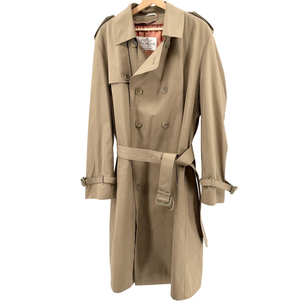 Vintage 80s Oleg Cassini Tan Double Breasted Weather Ready Trenchcoat Jacket