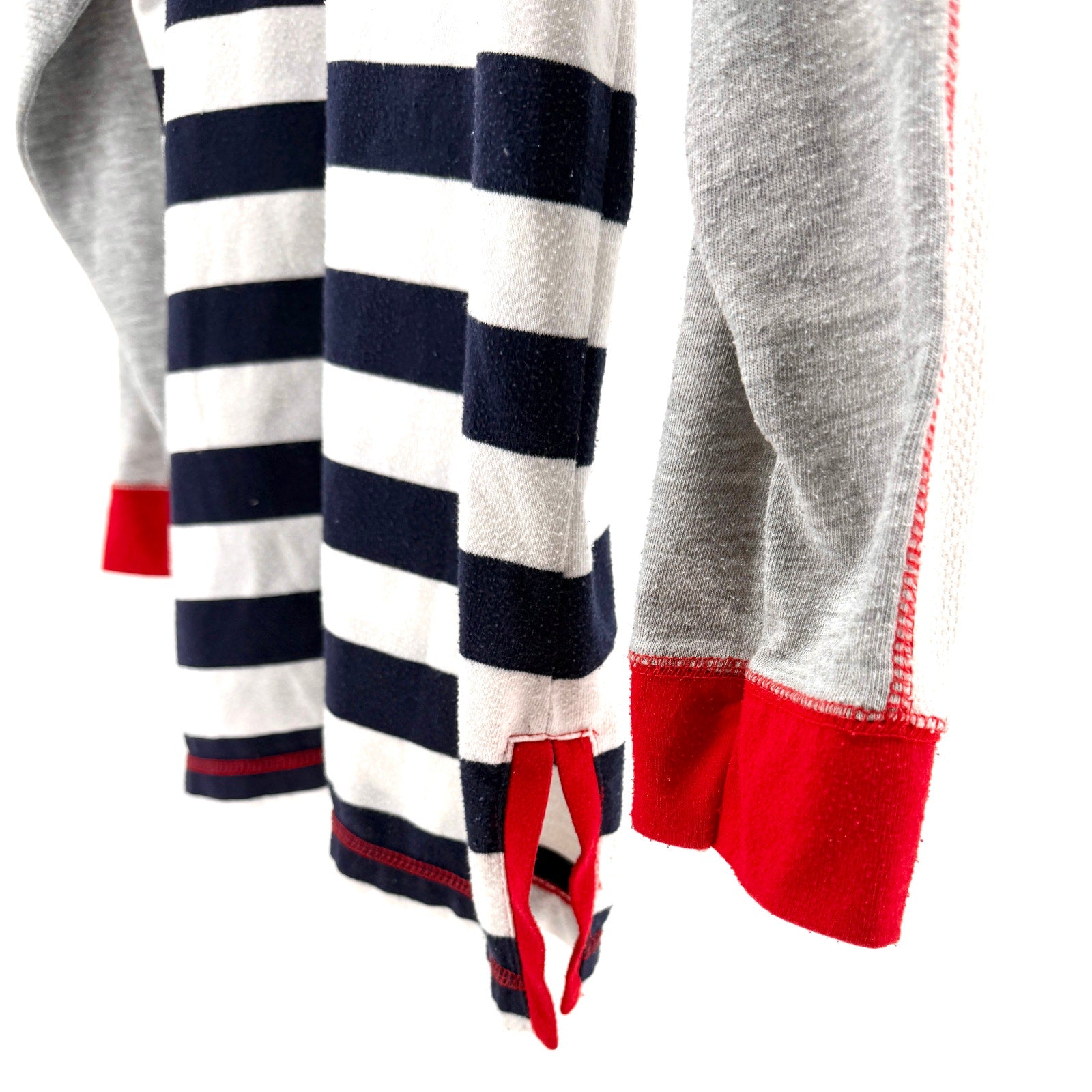 Vintage 90s Folette Navy White Stripe Red Trim Long Sleeve Sport Shirt