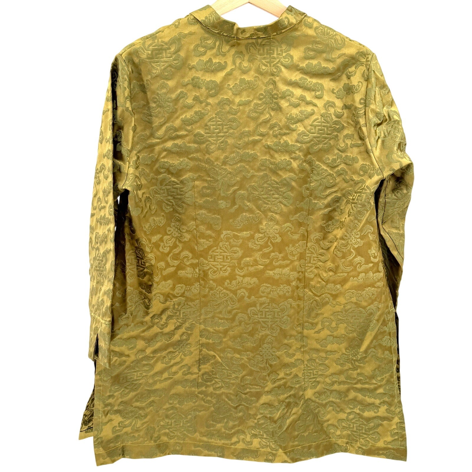 Olive Green Silk Blend Satin Brocade Longline Tunic Jacket
