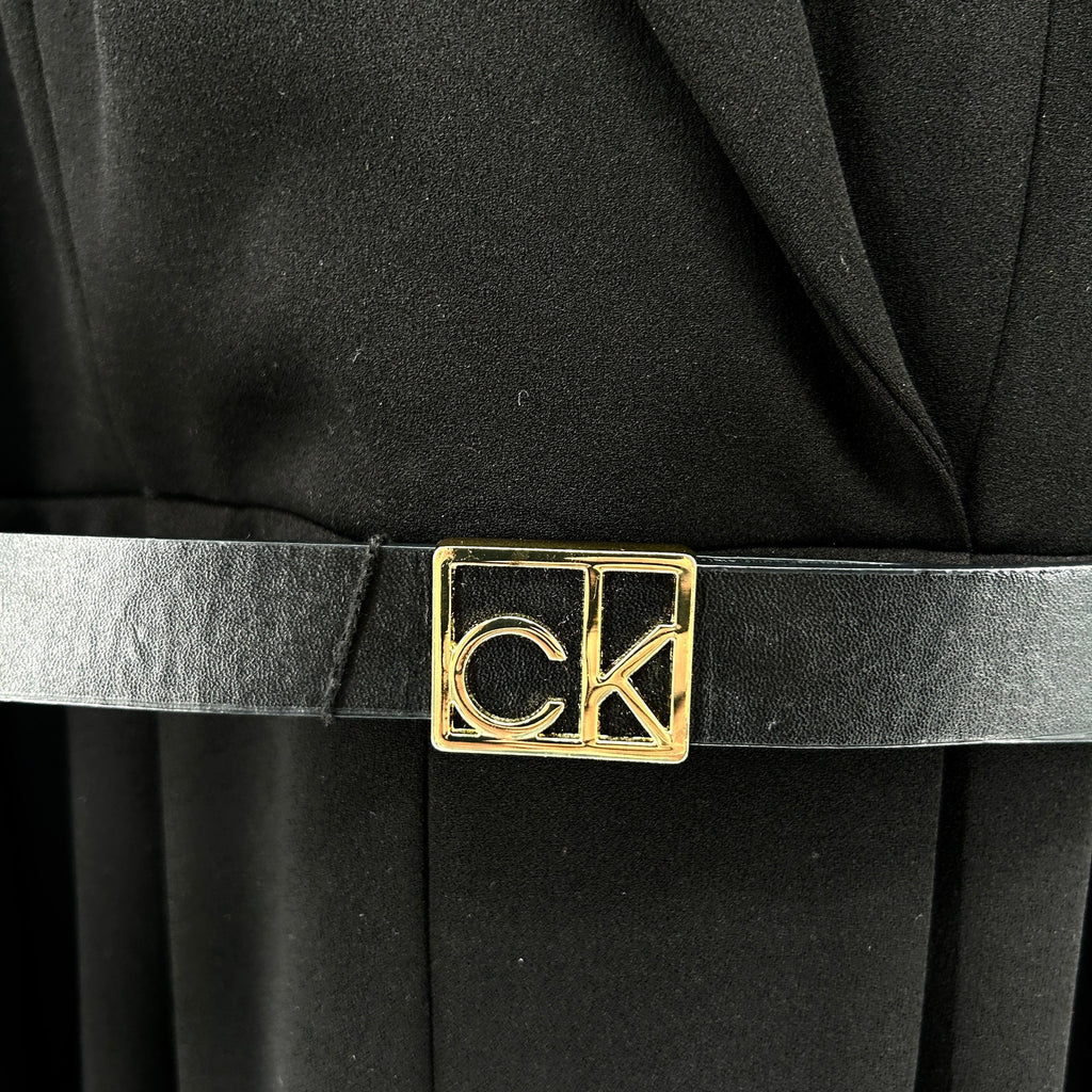 Calvin Klein Black Wide Leg Belted Gold Hardware Sleeveless Jumpsuit
