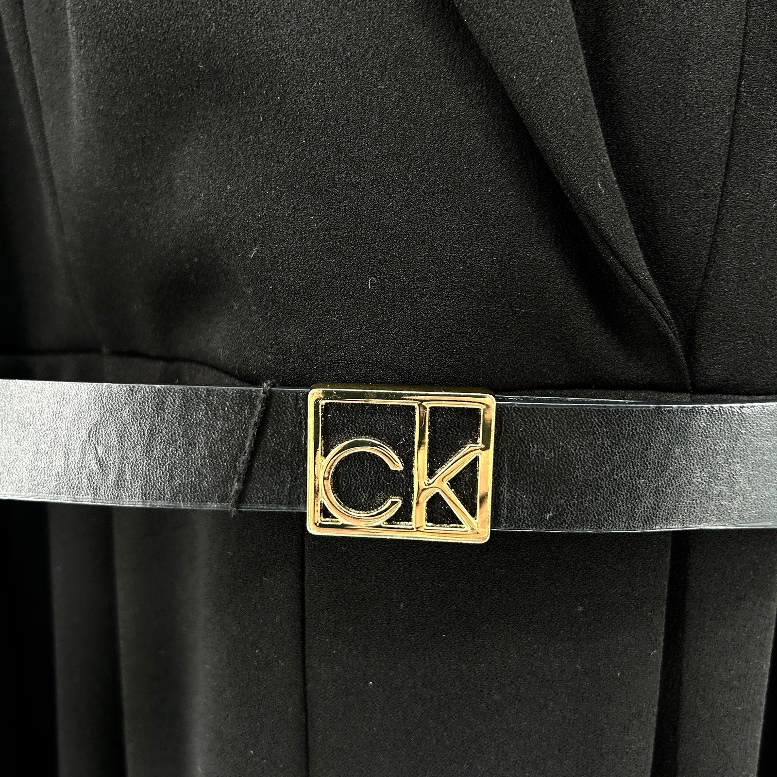 Calvin Klein Black Wide Leg Belted Gold Hardware Sleeveless Jumpsuit