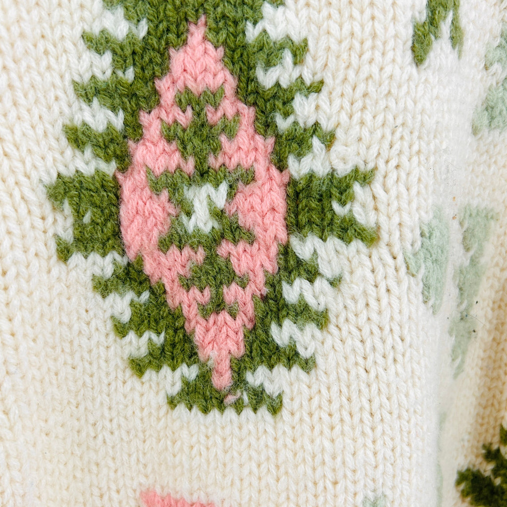 Vintage 80s Outback Red Cream Wool Heavy Knit Geometric Pastel Sweater