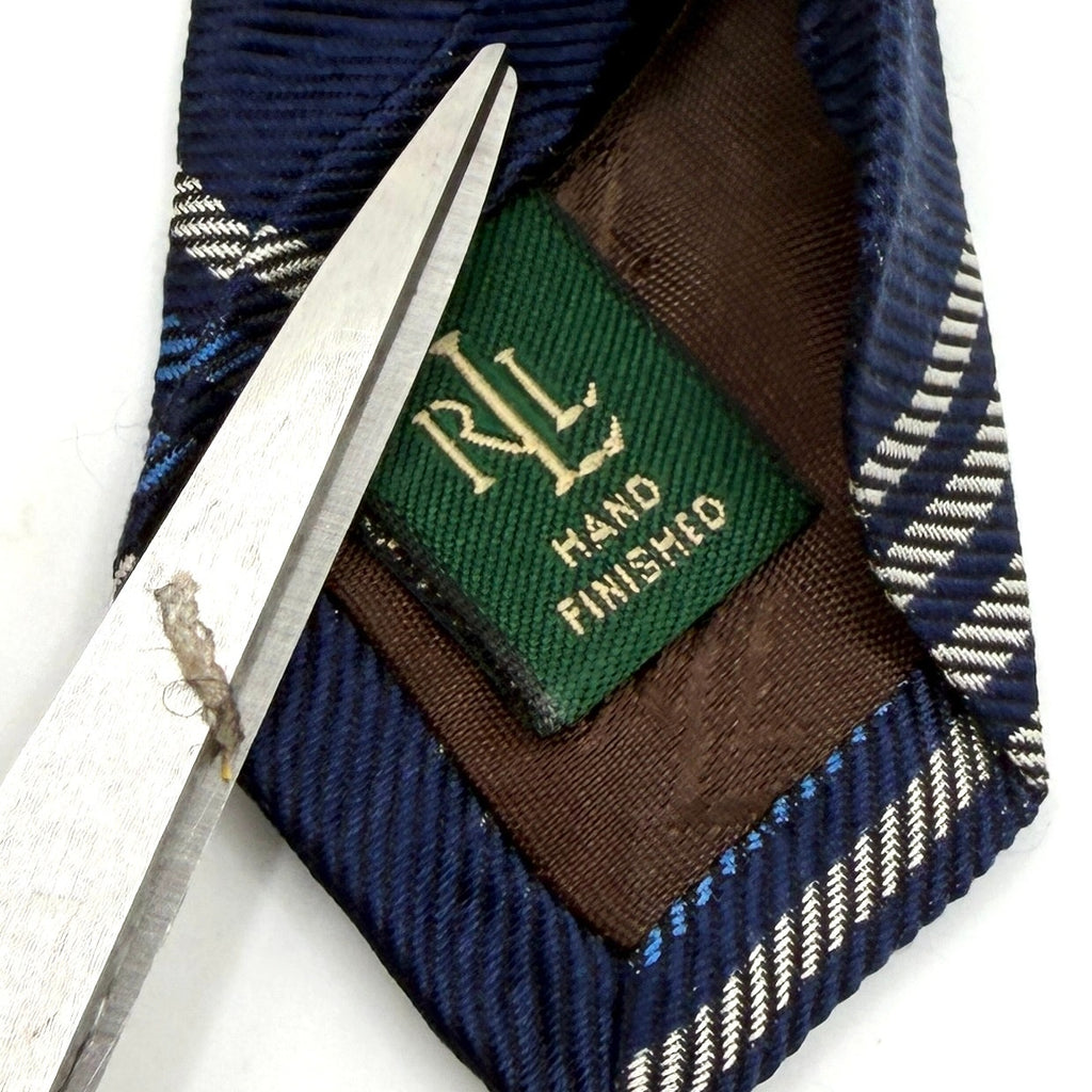 Vintage 90s Lauren Ralph Lauren Navy 100% Silk Tartan Plaid Necktie