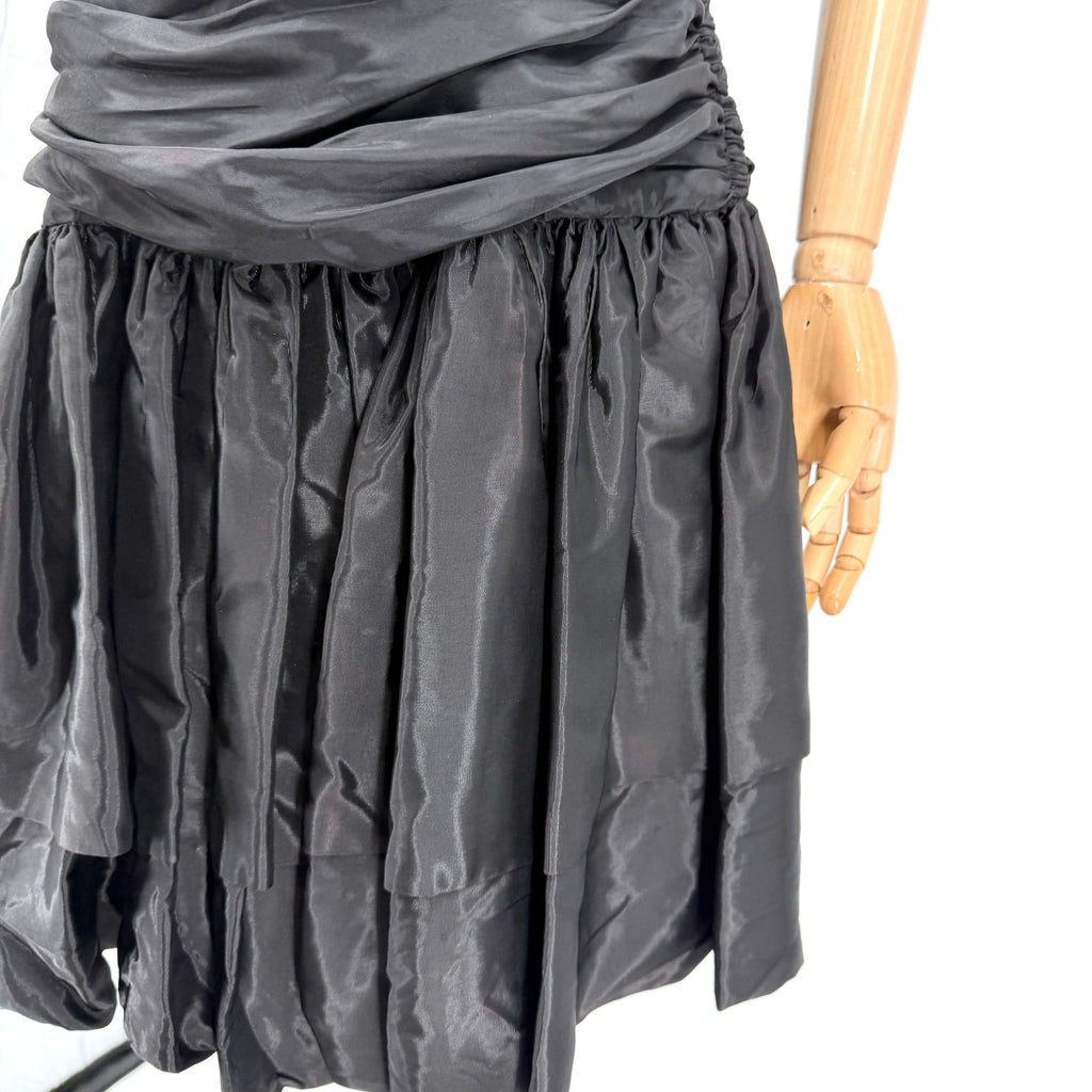 Vintage 80s Tadashi Black Ruched Sequin Strap Glam Cocktail Party Dress
