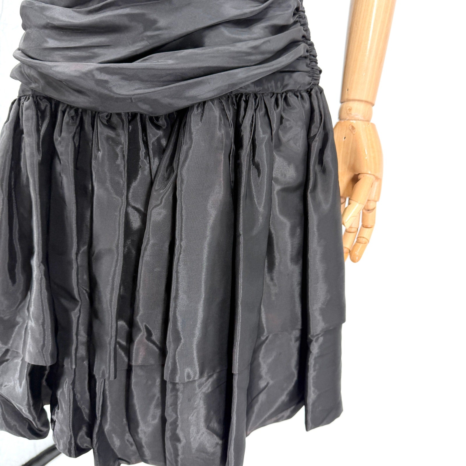 Vintage 80s Tadashi Black Ruched Sequin Strap Glam Cocktail Party Dress