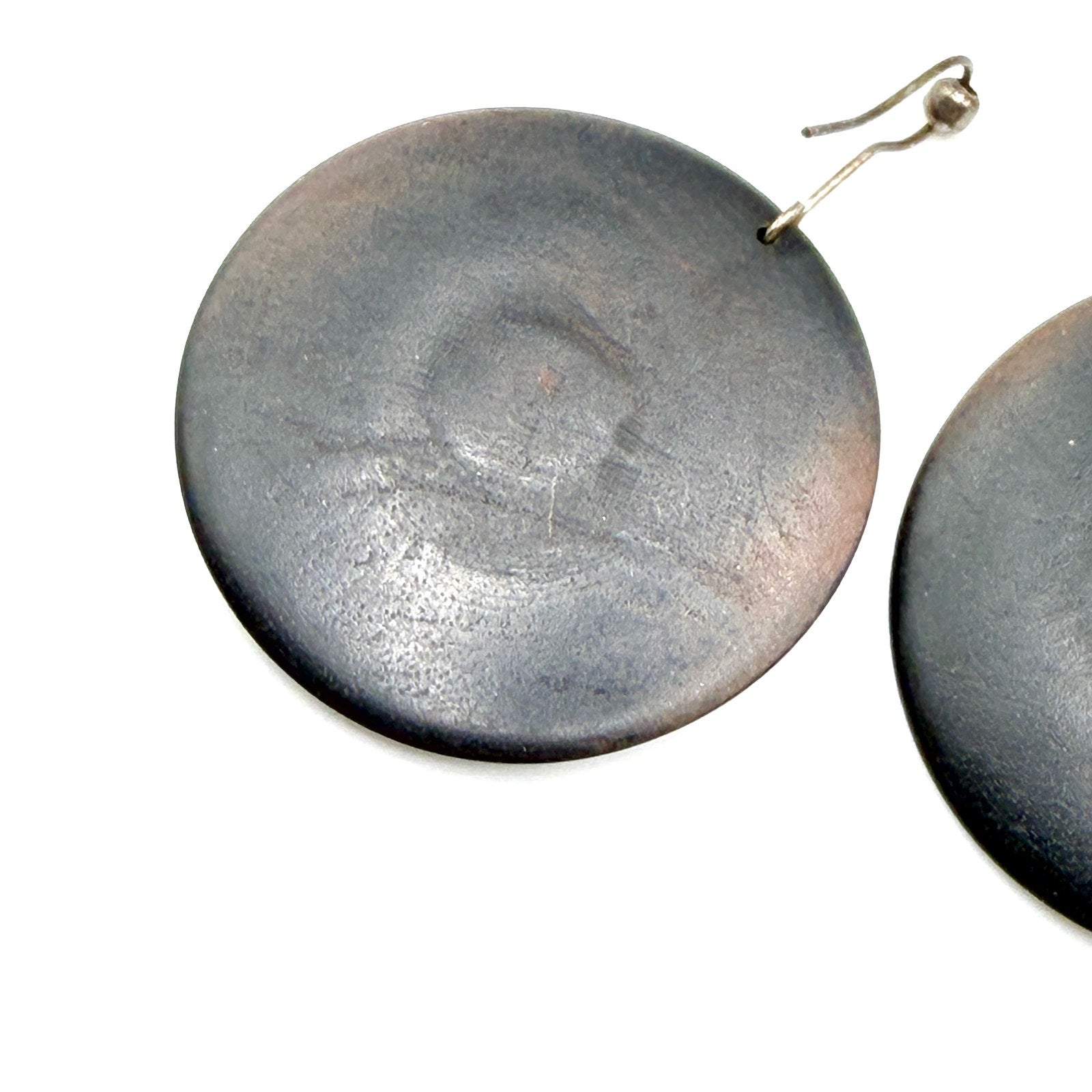 Vintage 80s Afrocentric Tribal Black Brown Wood Disc Drop Hook Earrings