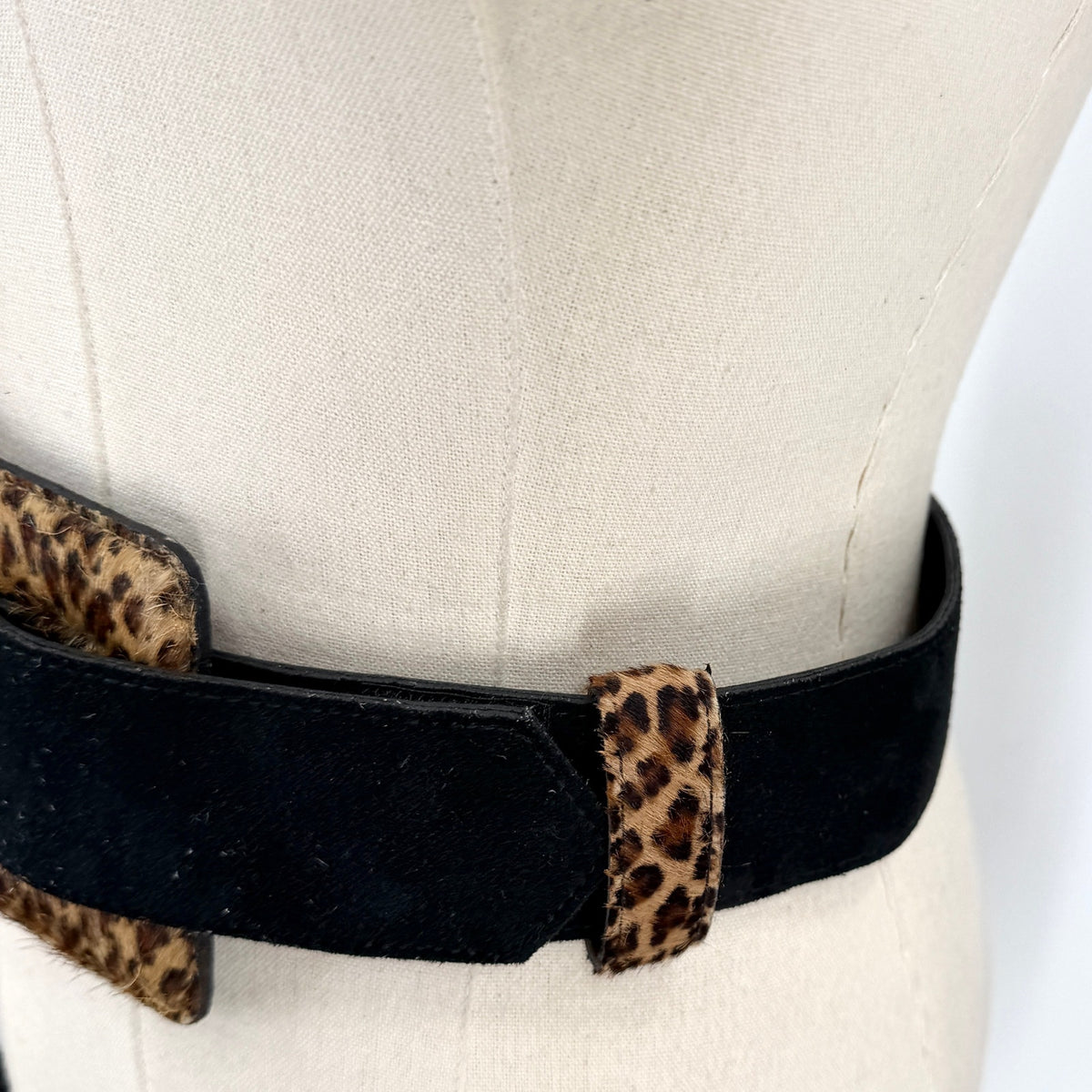 Vintage 90s Black Genuine Suede Oversized Leopard Buckle Belt