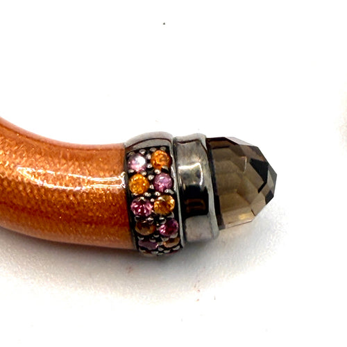Metallic Orange Smoky Crystal Pavé Spring Hinge Bypass Cuff Bracelet