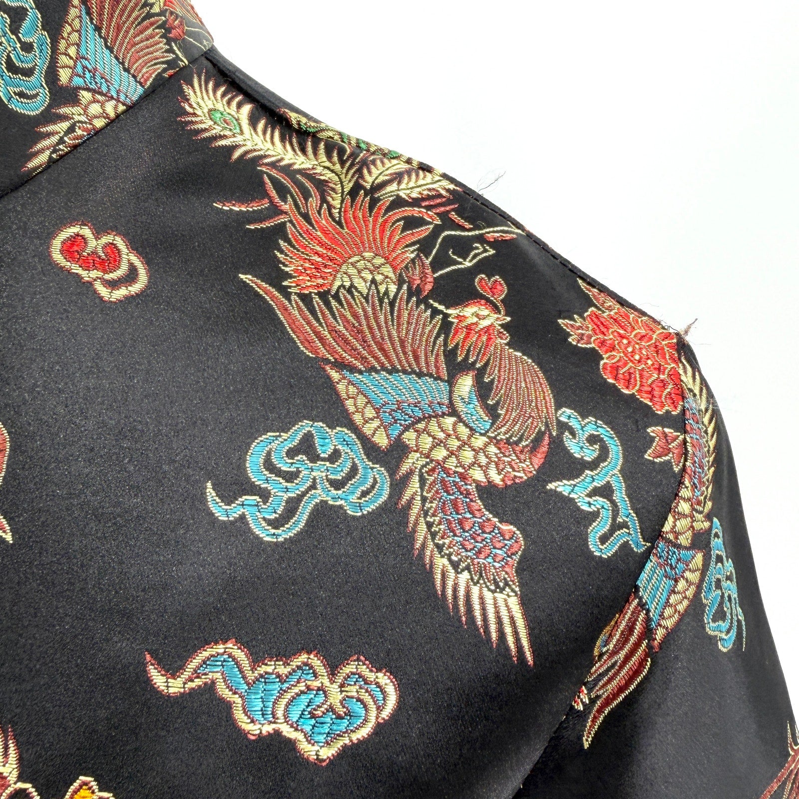 Vintage Y2K Lian Lin Black Metallic Dragon Phoenix Cheongsam Qipao Maxi Dress