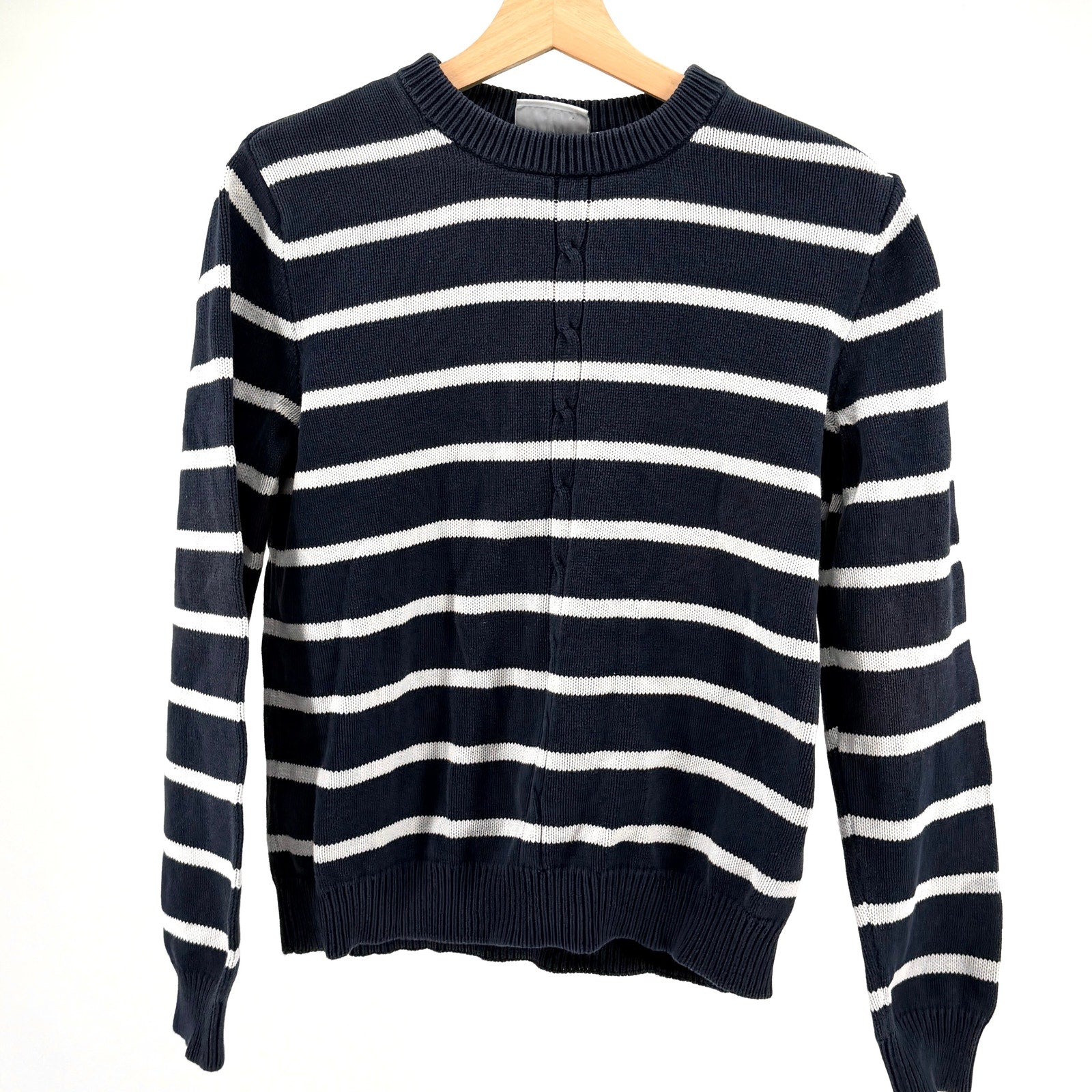 Vintage 90s The Tog Shop Navy Blue 100% Cotton Nautical Preppy Stripe Sweater