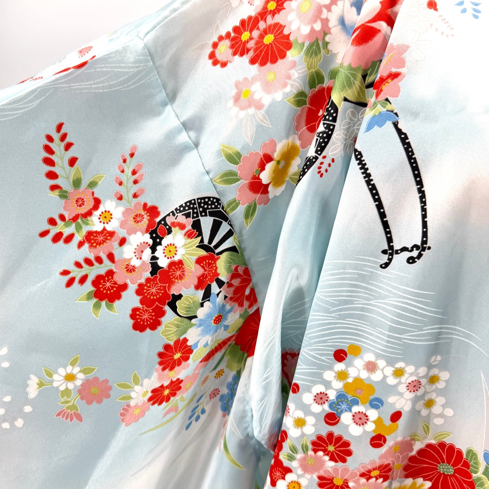 Vintage 90s Ichiban Pastel Blue Floral Long Robe Kimono