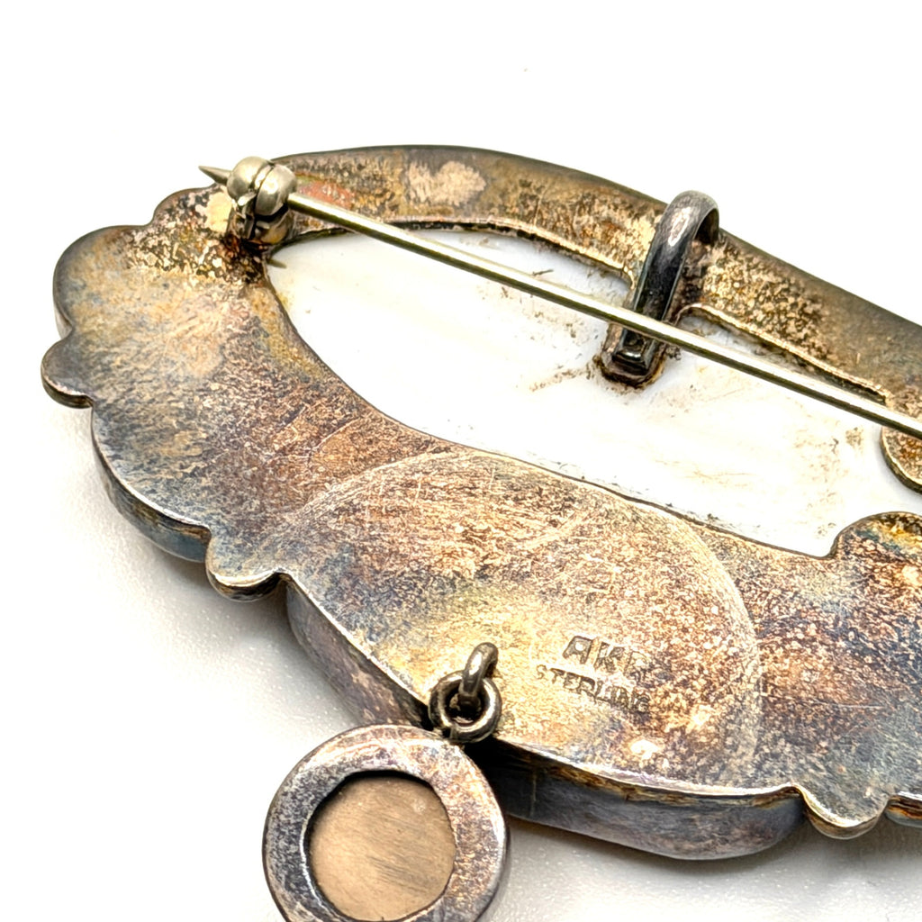 Vintage 90s Signed Amy Kahn Russell Sterling Silver Gold Druzy Brooch Pendant