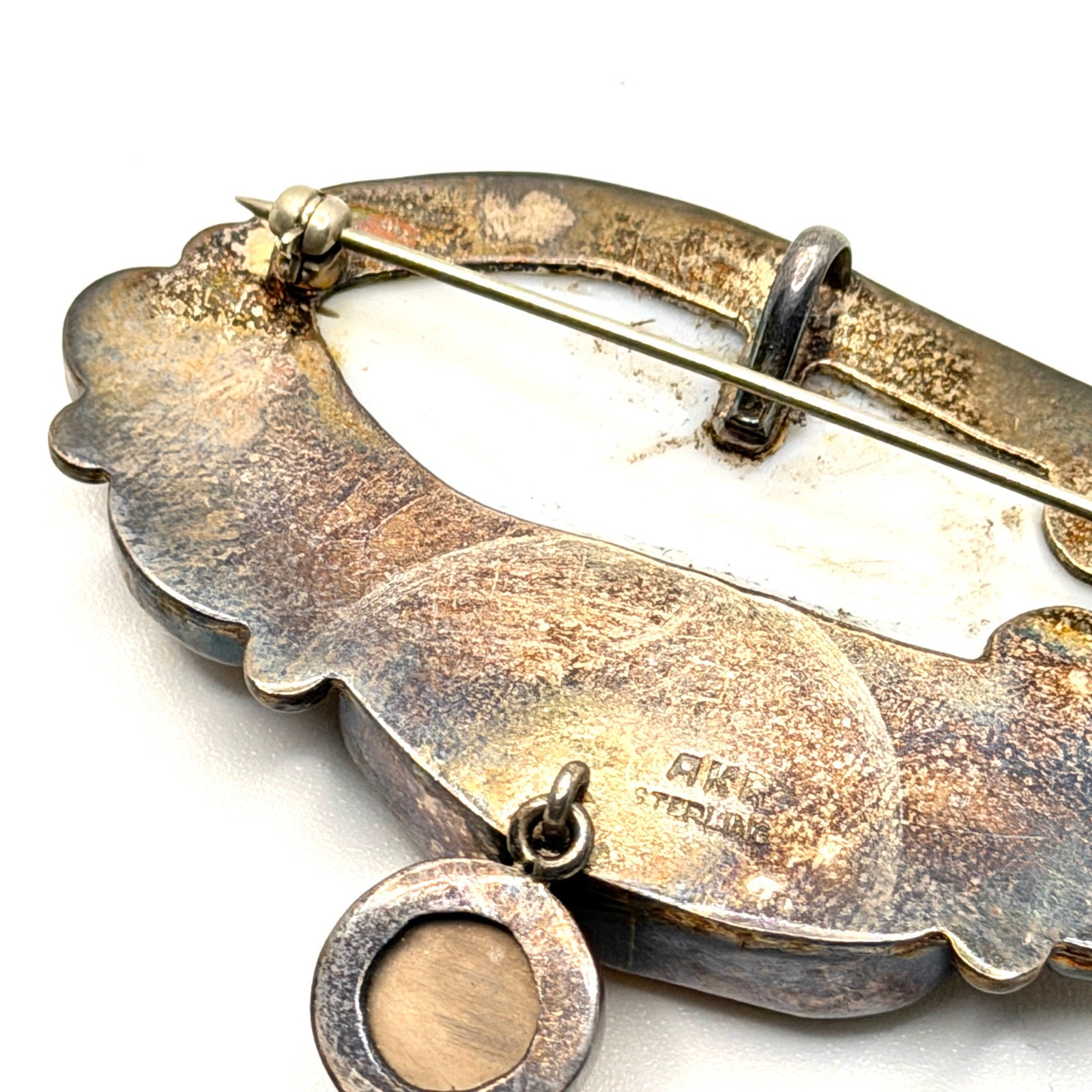 Vintage 90s Signed Amy Kahn Russell Sterling Silver Gold Druzy Brooch Pendant