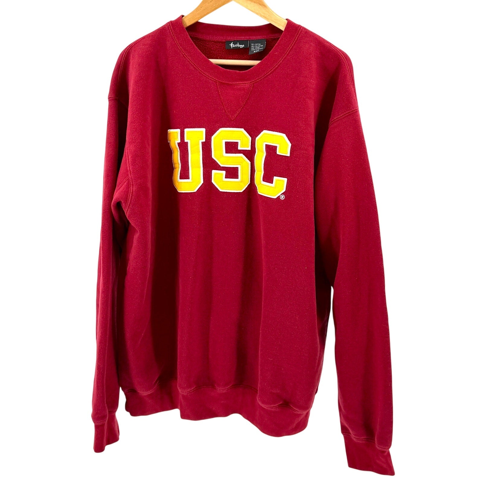 Heritage Red Yellow USC Collegiate Embroidered Patch Crewneck Sweatshirt