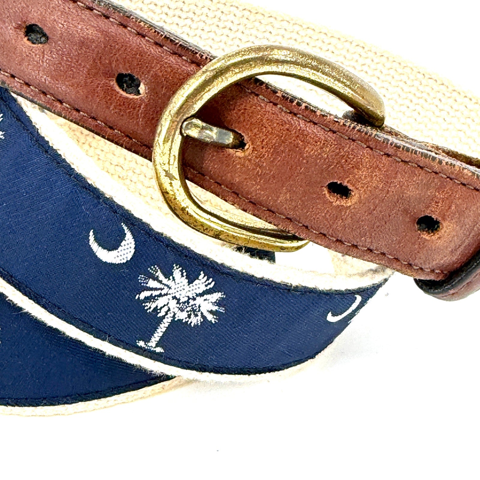 Vintage 90s Barrons Hunter Navy Blue South Carolina Palmetto Khaki Webbing Belt