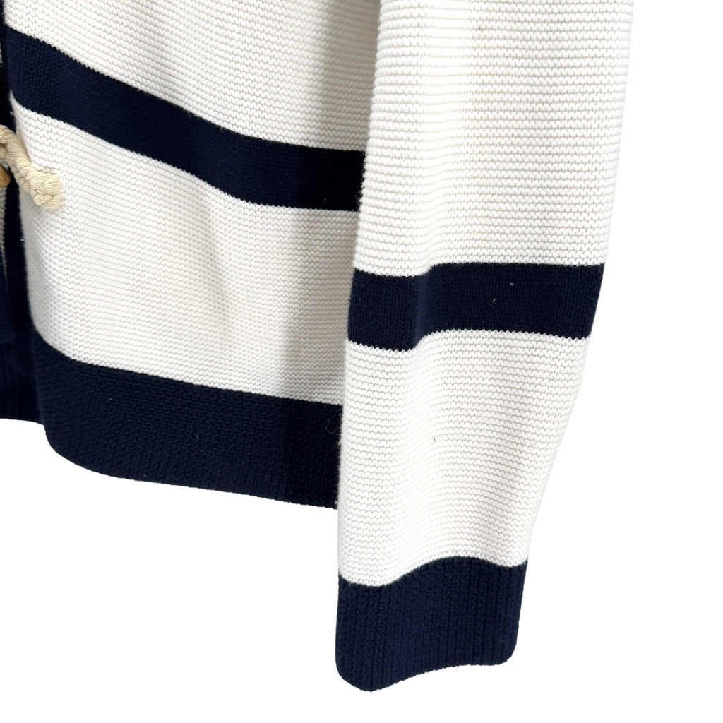 Nautica Navy Blue White 100% Cotton Wood Toggle Shawl Cardigan Sweater