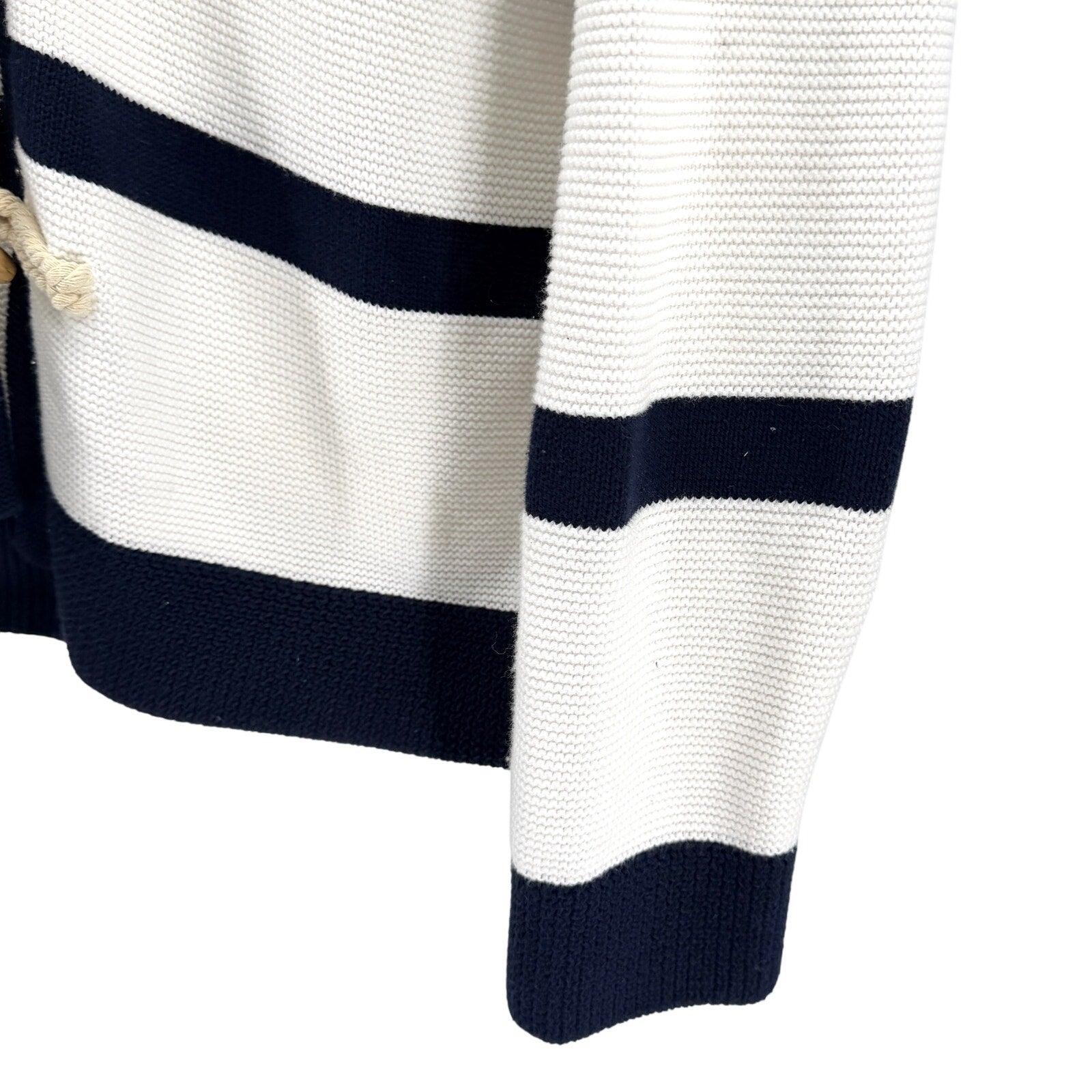 Nautica Navy Blue White 100% Cotton Wood Toggle Shawl Cardigan Sweater