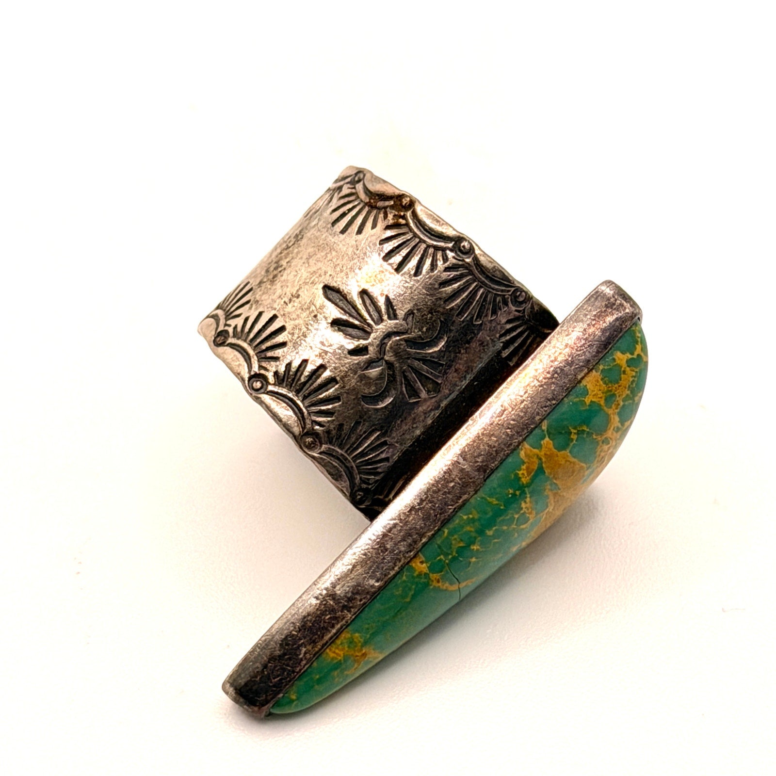 Vintage 90s Southwestern Stamped Sterling Silver Turquoise Triangle Ring