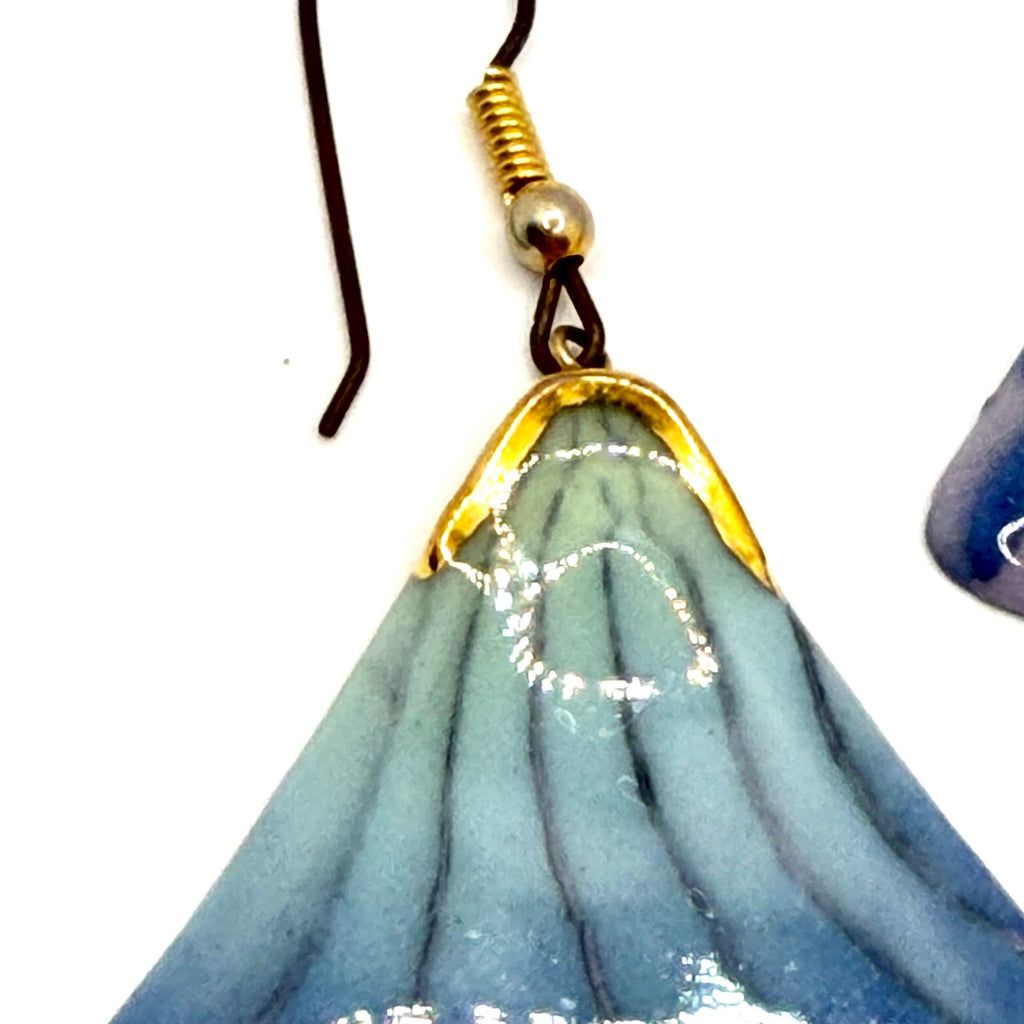 Vintage 90s Blue Purple Gradient Enamel Fan Dangle Earrings