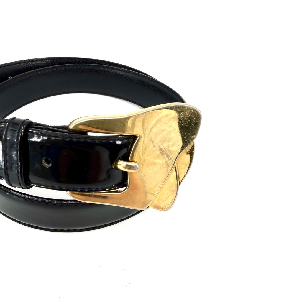 Vintage 90s Magid Black Patent Leather Statement Buckle Belt