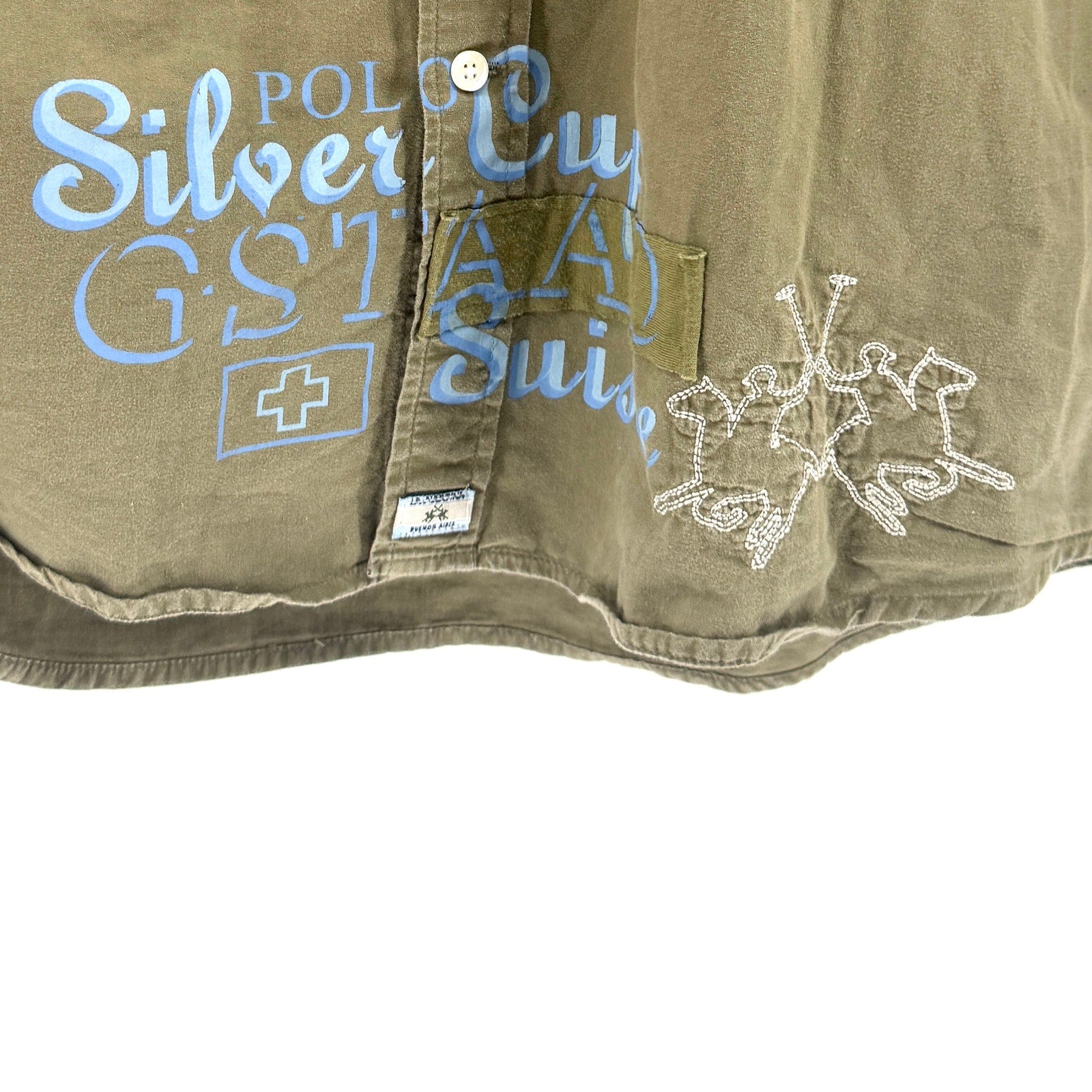 La Martina Saddlery Olive Green Embroidered Utility Polo Button Down Shirt