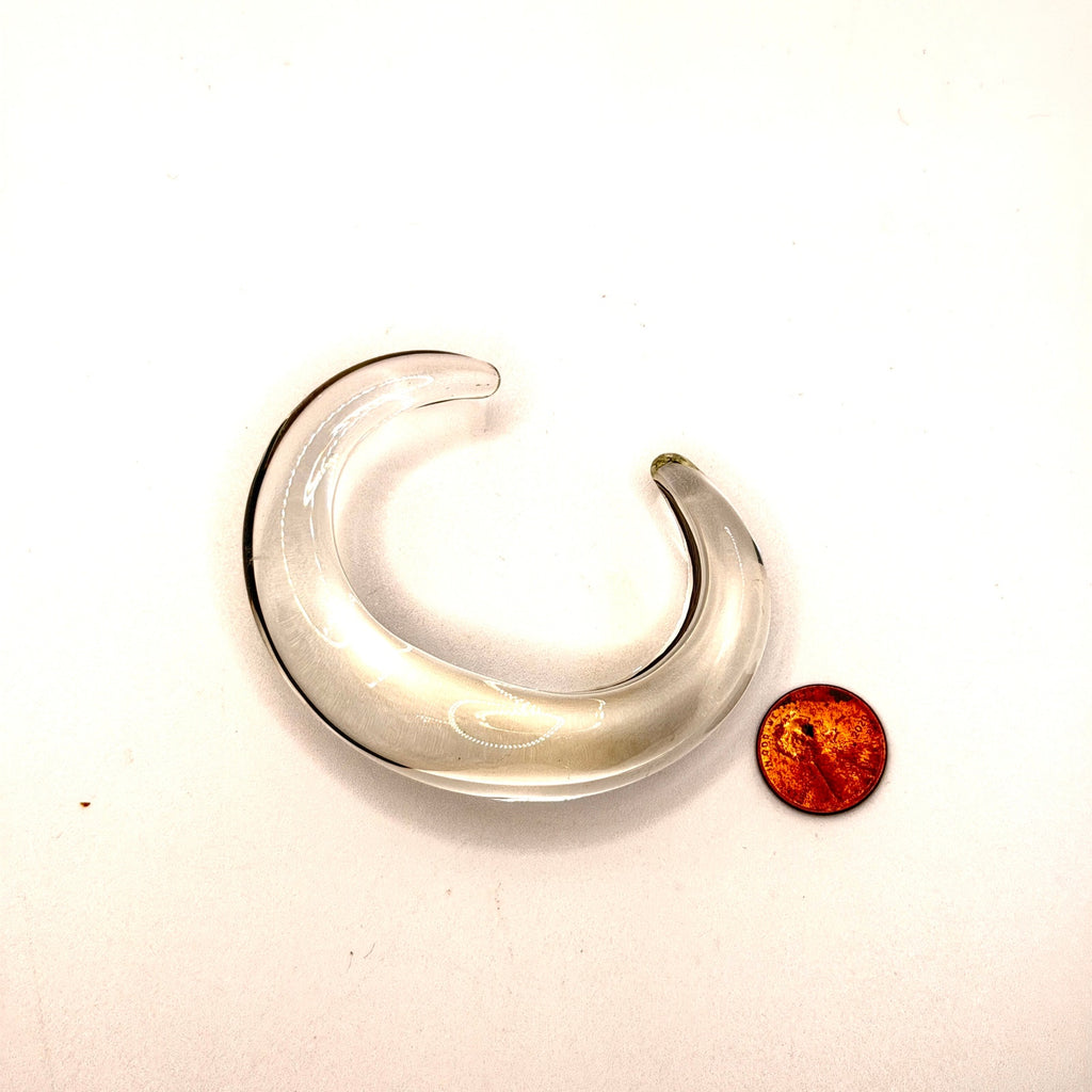 Vintage 90s Handblown Sculptural Clear Glass Black Swirl Statement Cuff Bracelet