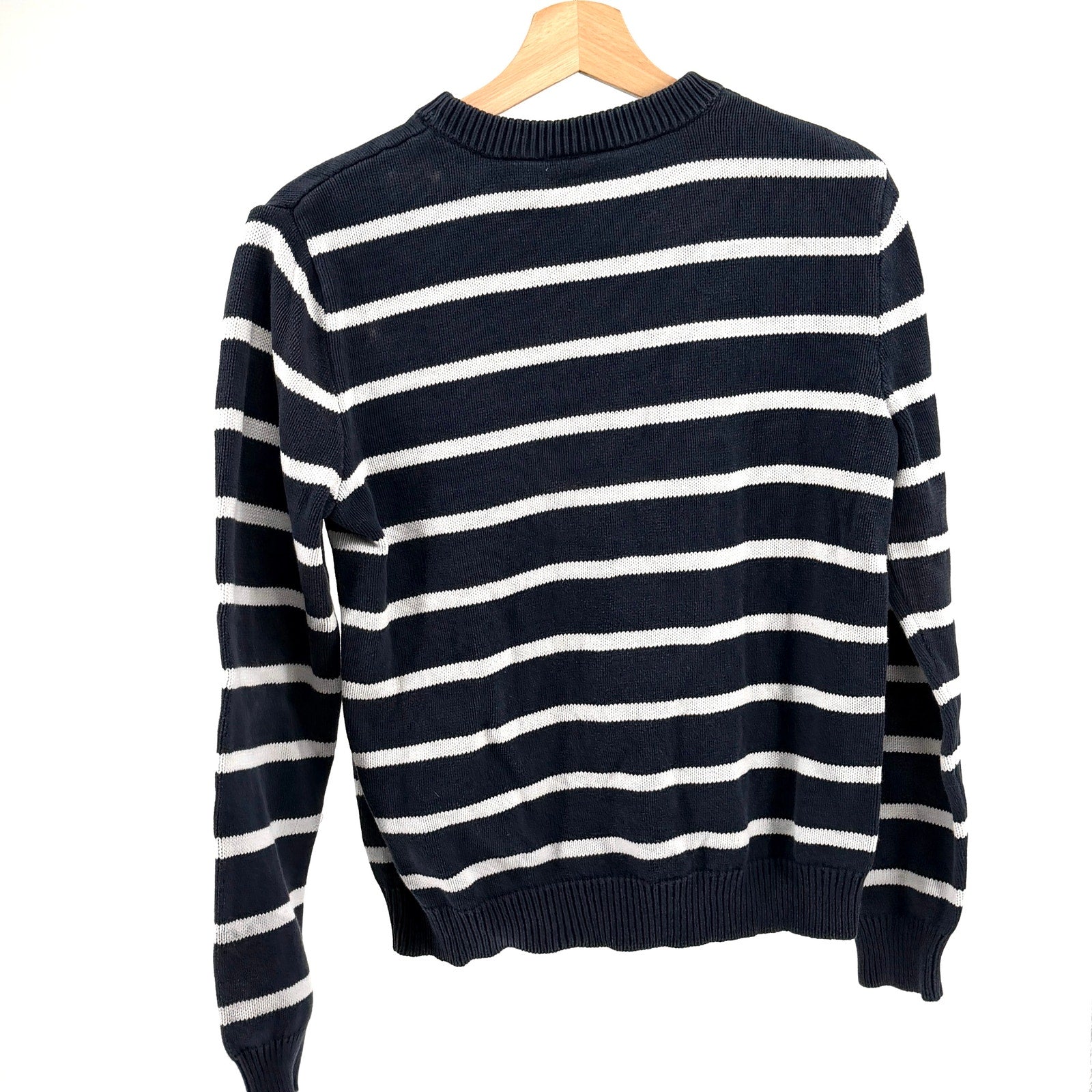 Vintage 90s The Tog Shop Navy Blue 100% Cotton Nautical Preppy Stripe Sweater
