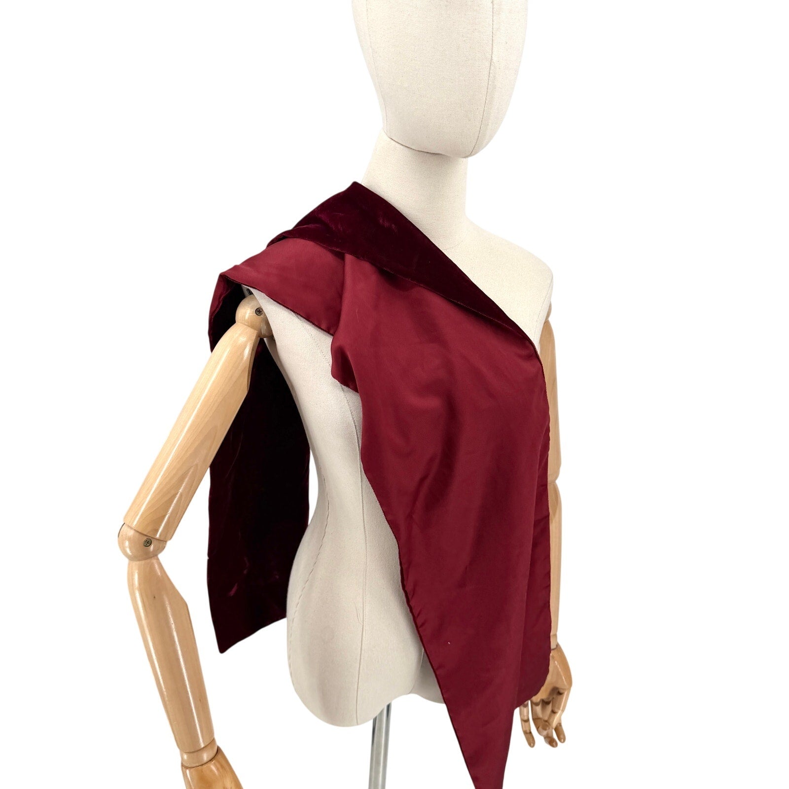 Vintage 90s Red Maroon Velvet Satin Lined Evening Scarf