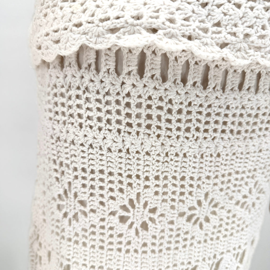 Vintage Y2K Newport News White Ramie Cotton Crochet Bralette Skirt Two Piece Set