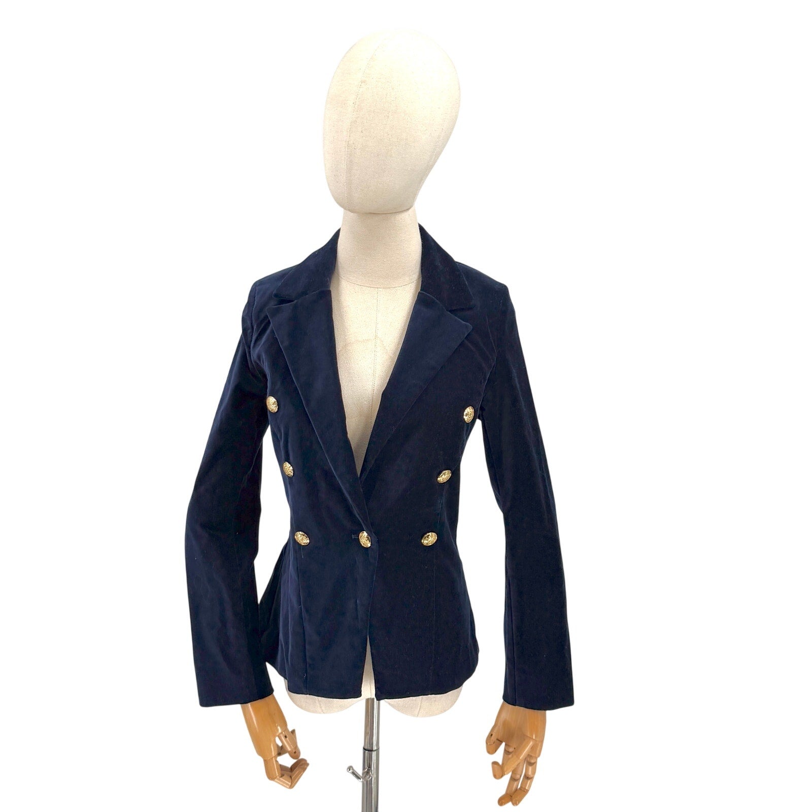 Aqua Midnight Blue Double Breasted Gold Button Blazer Jacket