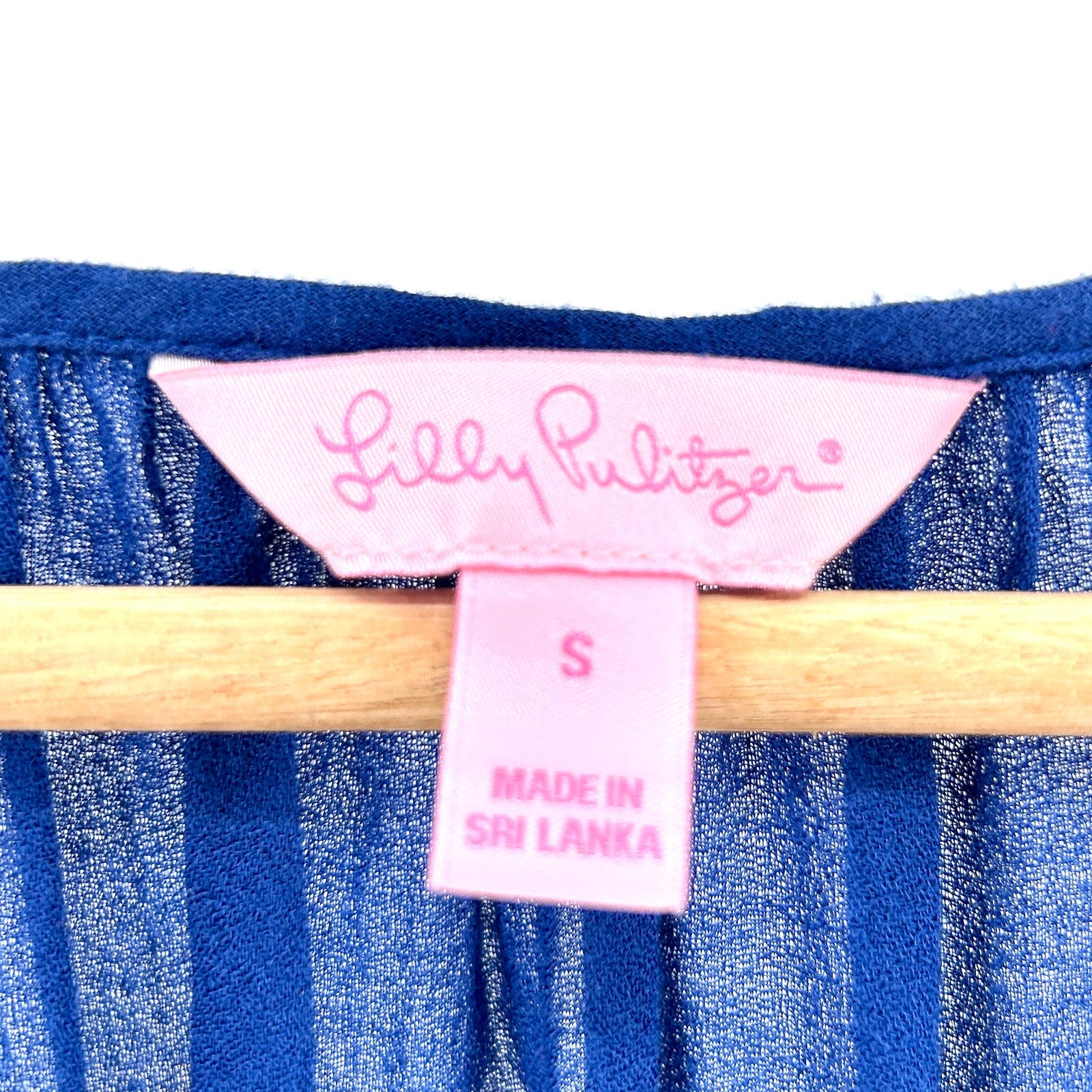 Lilly Pulitzer Navy Blue Pink Embroidered Tassel Peasant Blouse