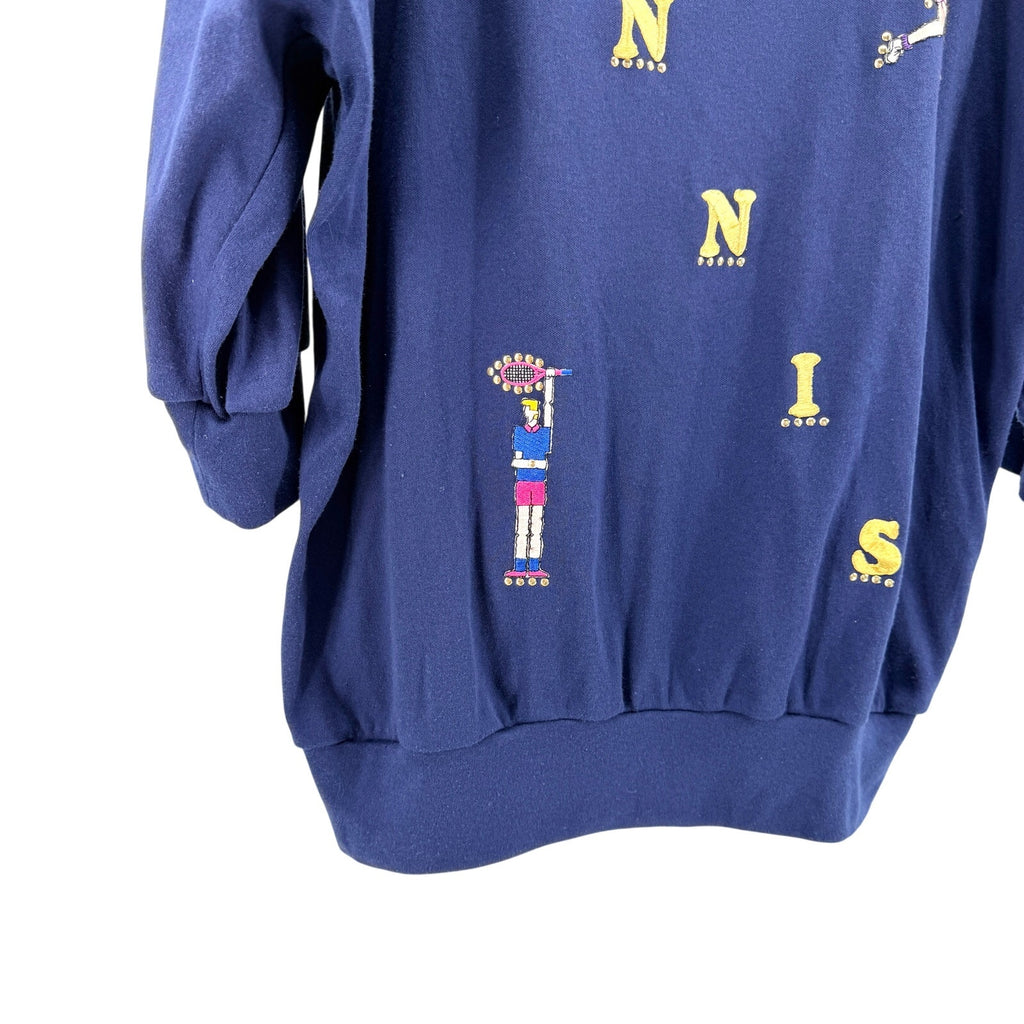 Vintage 80s Mardel Tennis Beaded Embroidered Jersey Long Sleeve Tee