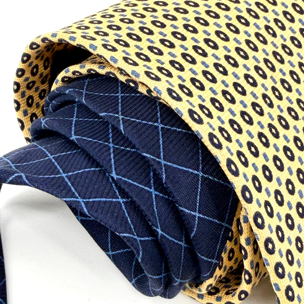 Vintage 90s Tommy Hilfiger Yellow and Blue Geometric 100% Silk Tie