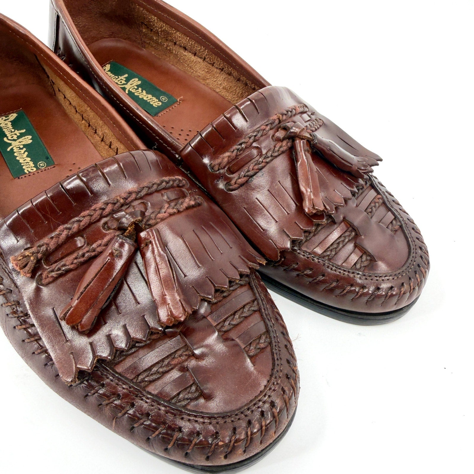 Vintage 90s Donato Marrone Brown Genuine Leather Tassel Kiltie Loafers