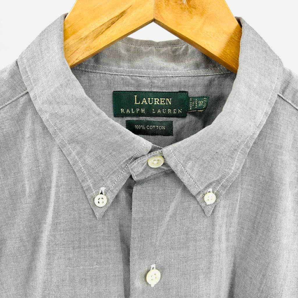 Lauren Ralph Lauren Gray Cotton Minimalist Button Down Shirt