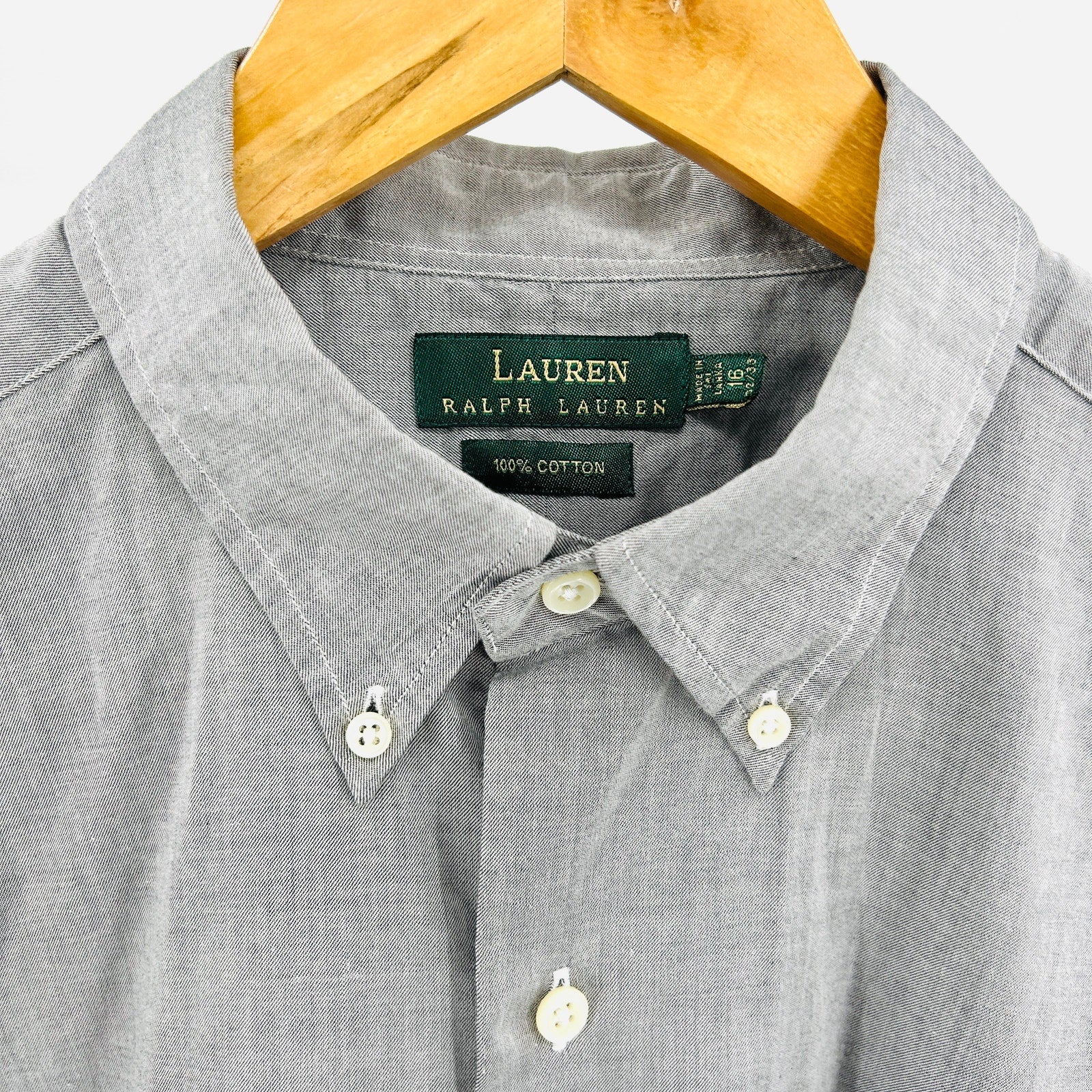 Lauren Ralph Lauren Gray Cotton Minimalist Button Down Shirt