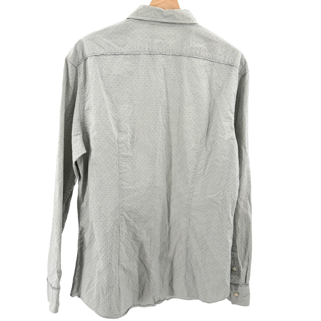 John Varvatos Gray Blue Striped Textured Button-Up Shirt