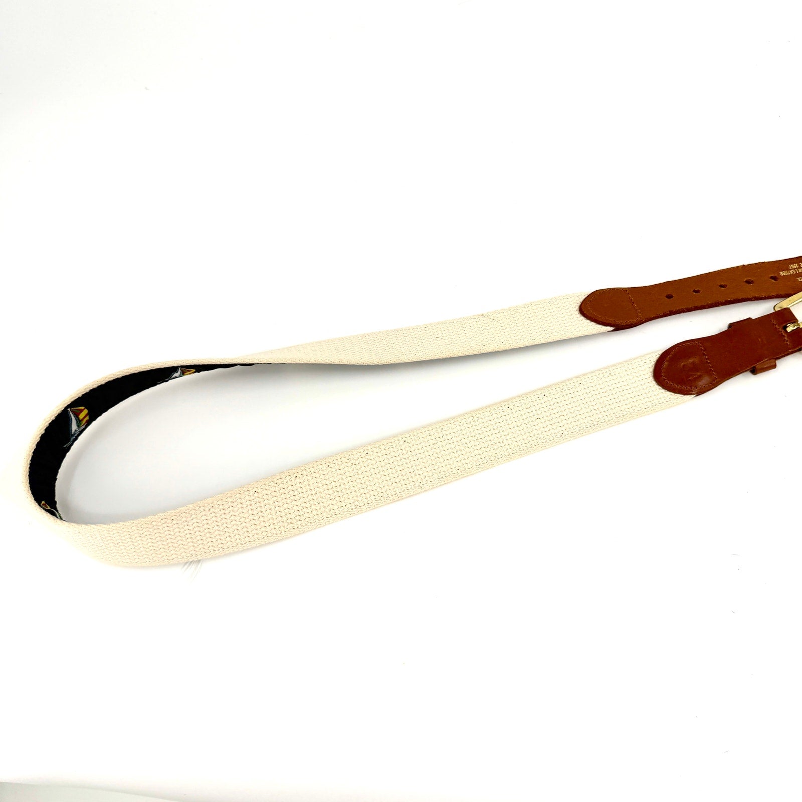 Leather Man Ltd Navy Tan Preppy Sailboat Belt