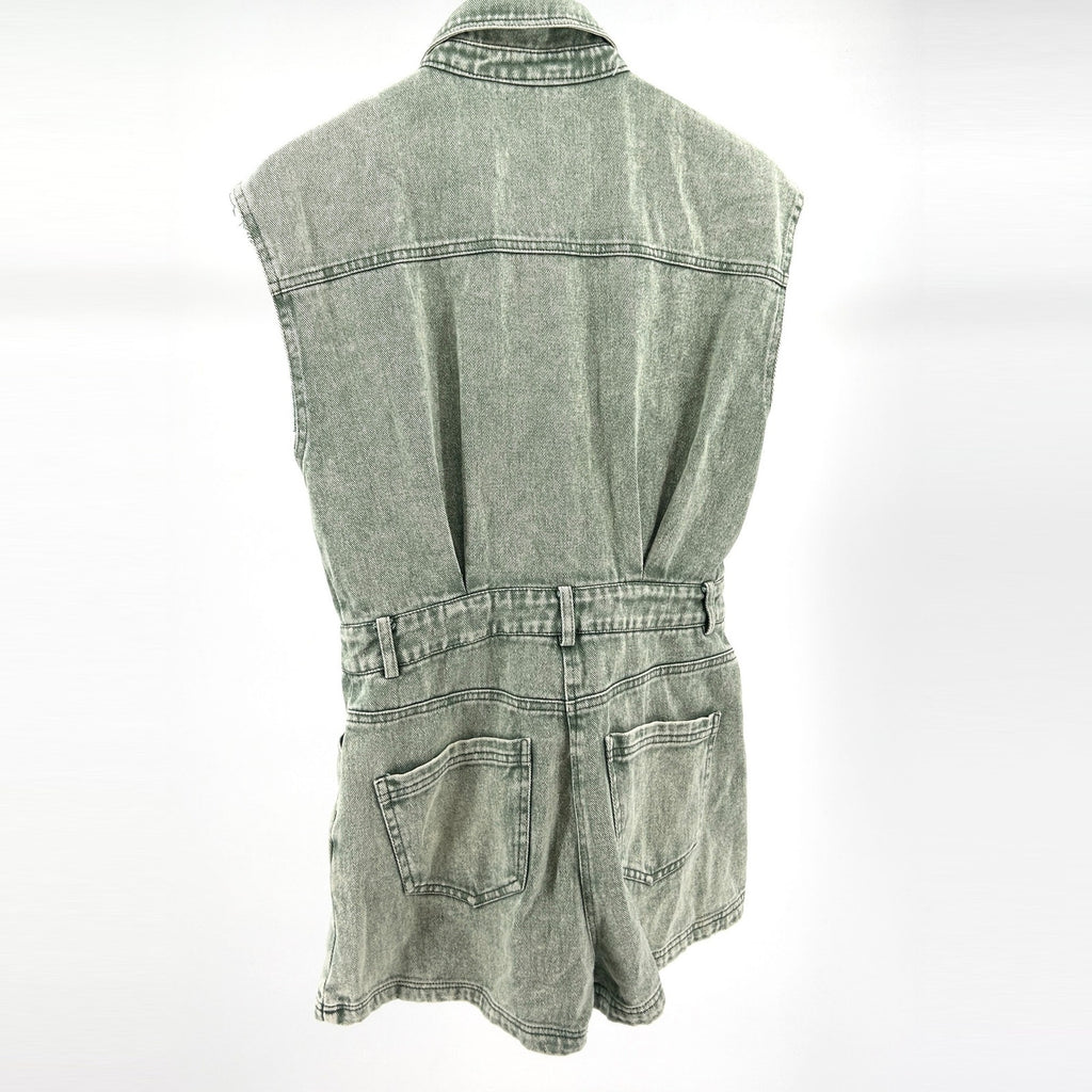 Retro Heavy Weight Green Denim Sleeveless Romper