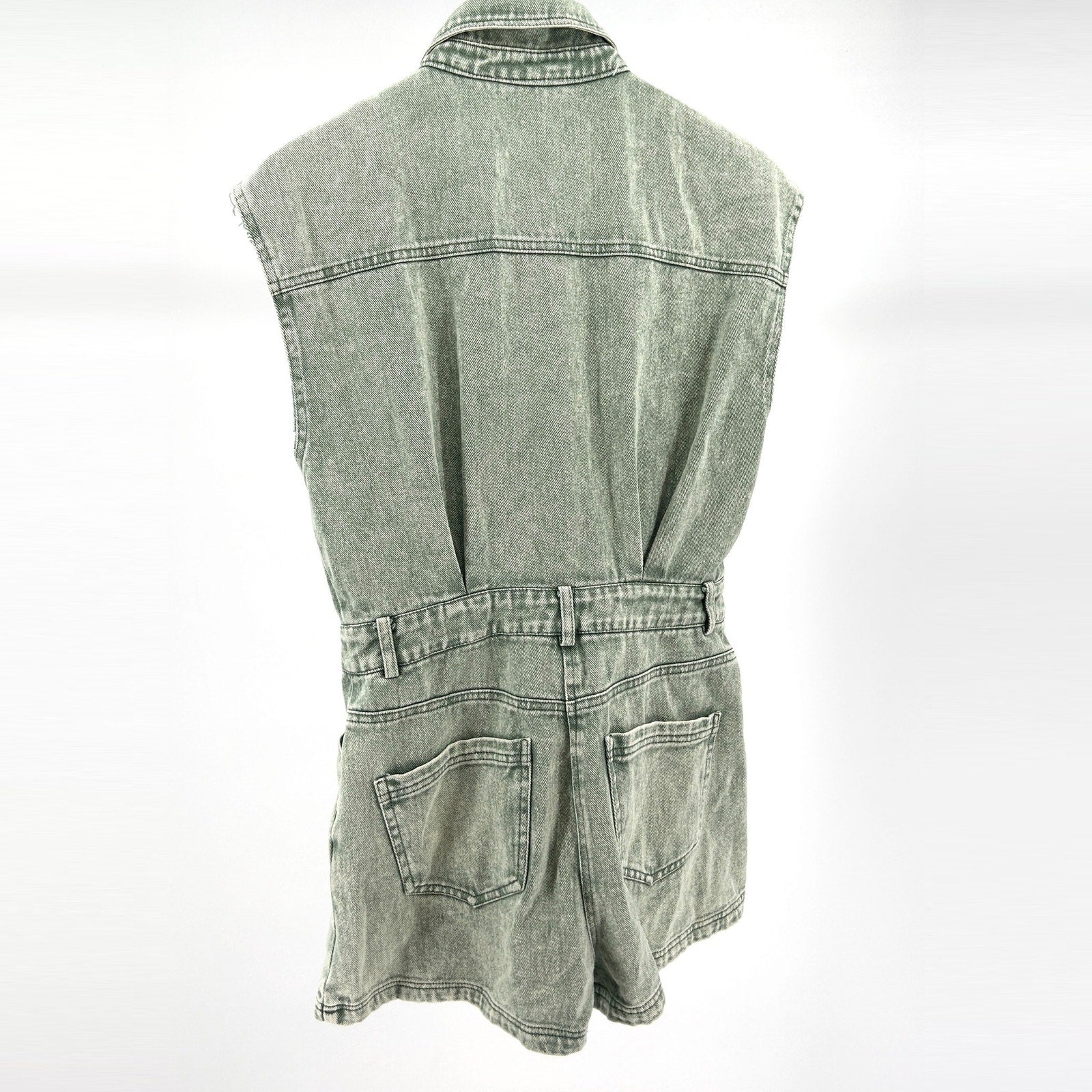 Retro Heavy Weight Green Denim Sleeveless Romper
