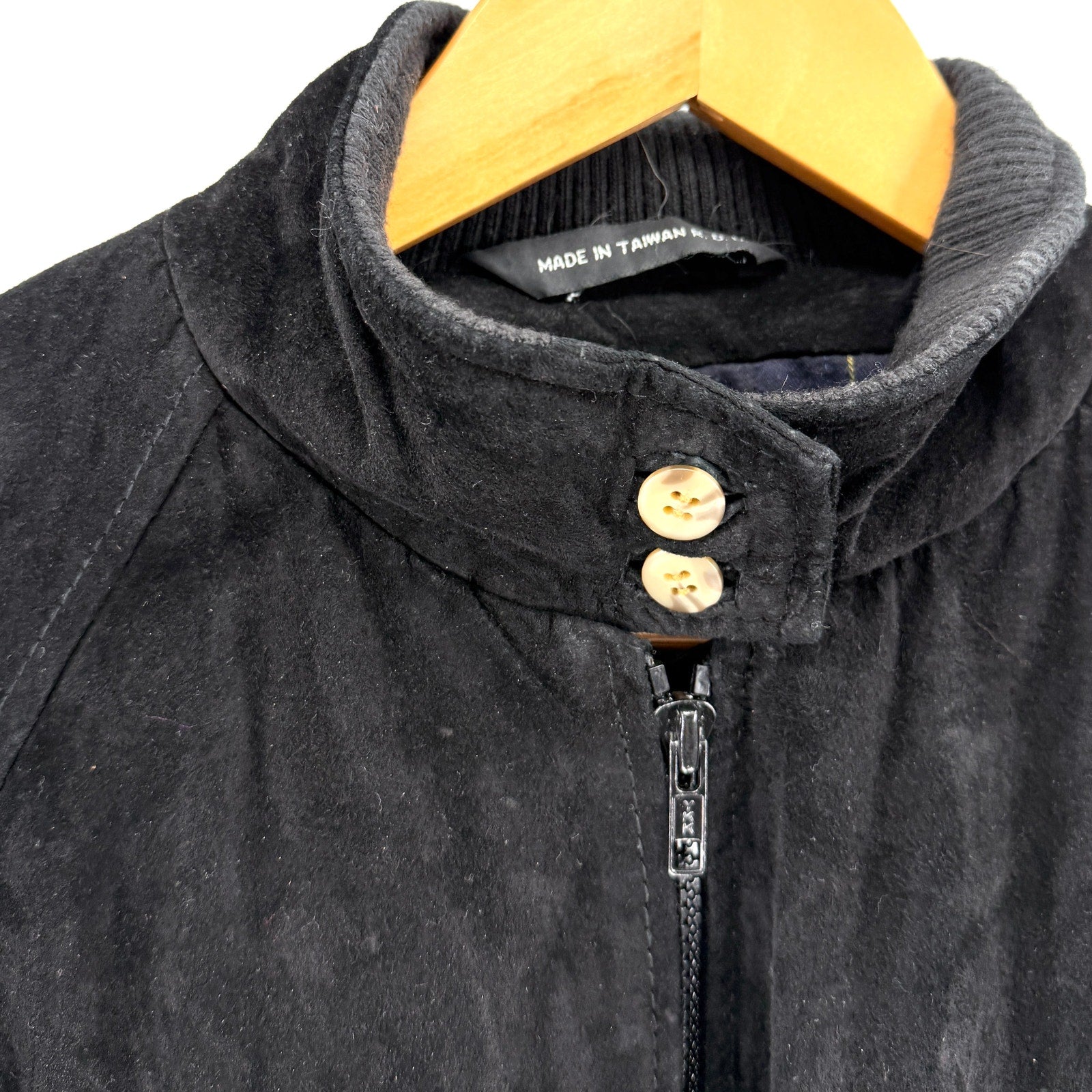 Vintage 80s Authentic Imports Genuine Leather Black Suede Preppy Bomber Jacket