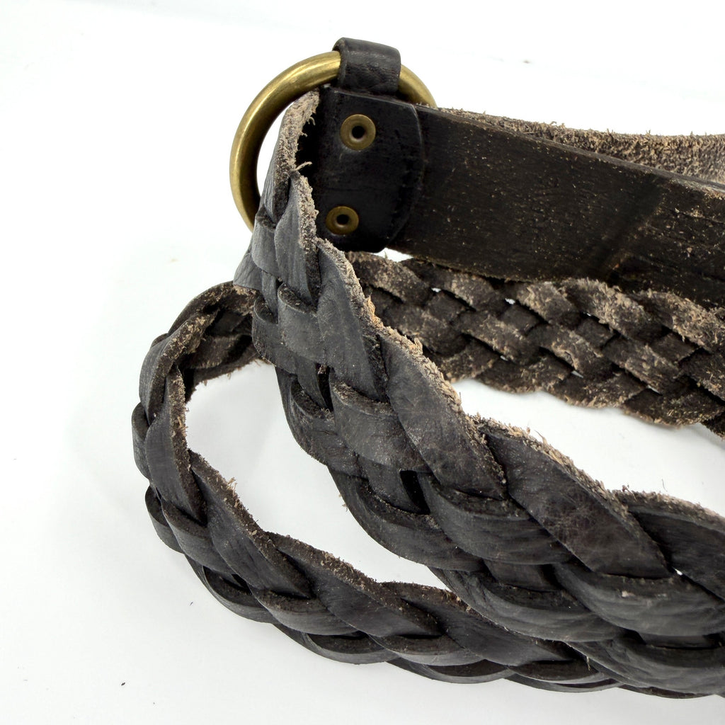 J.Crew Black Genuine Leather Braided O-Ring Buckle Belt