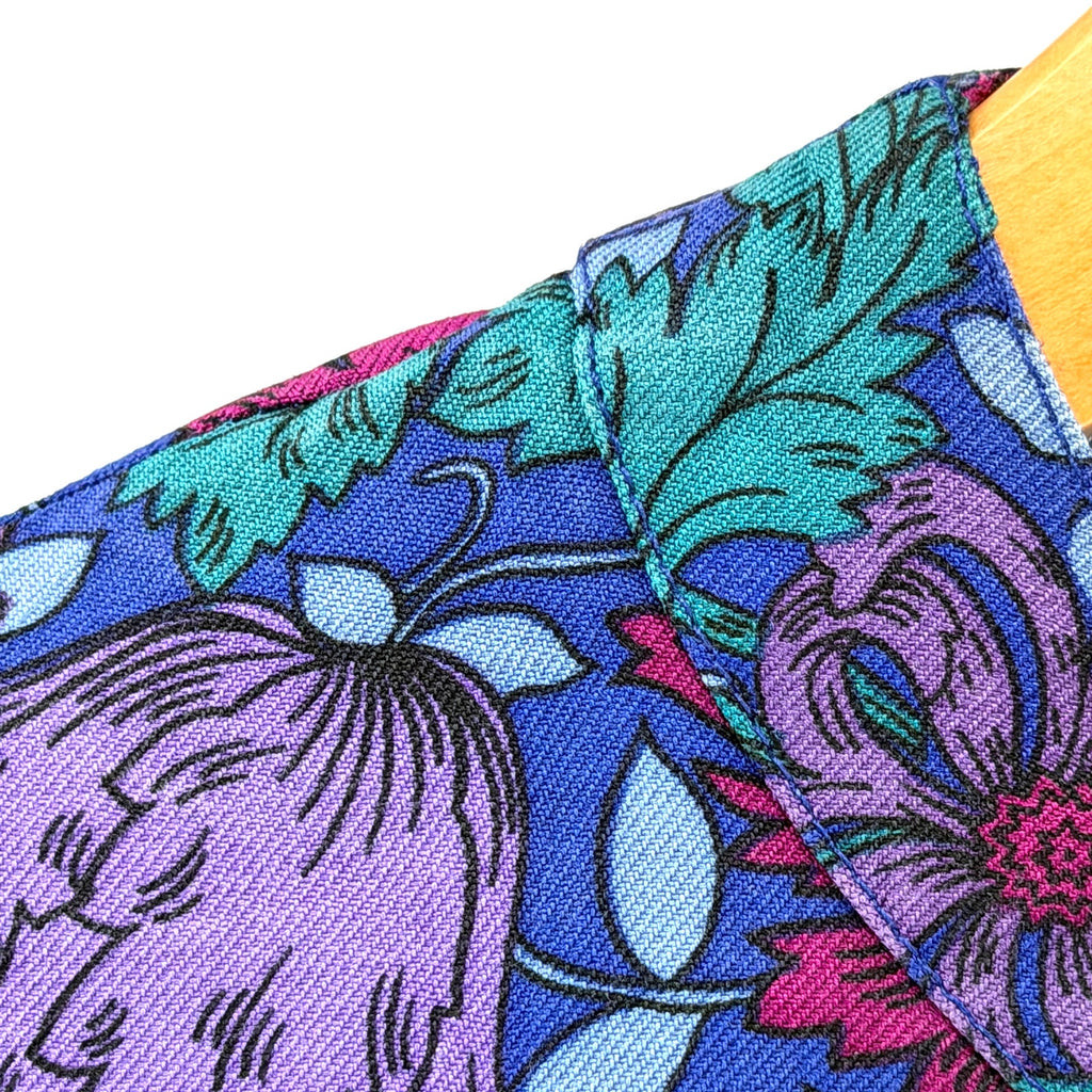 Vintage 80s Umi Collections Purple Floral Romantic Silk Wool Drop Waist Dress